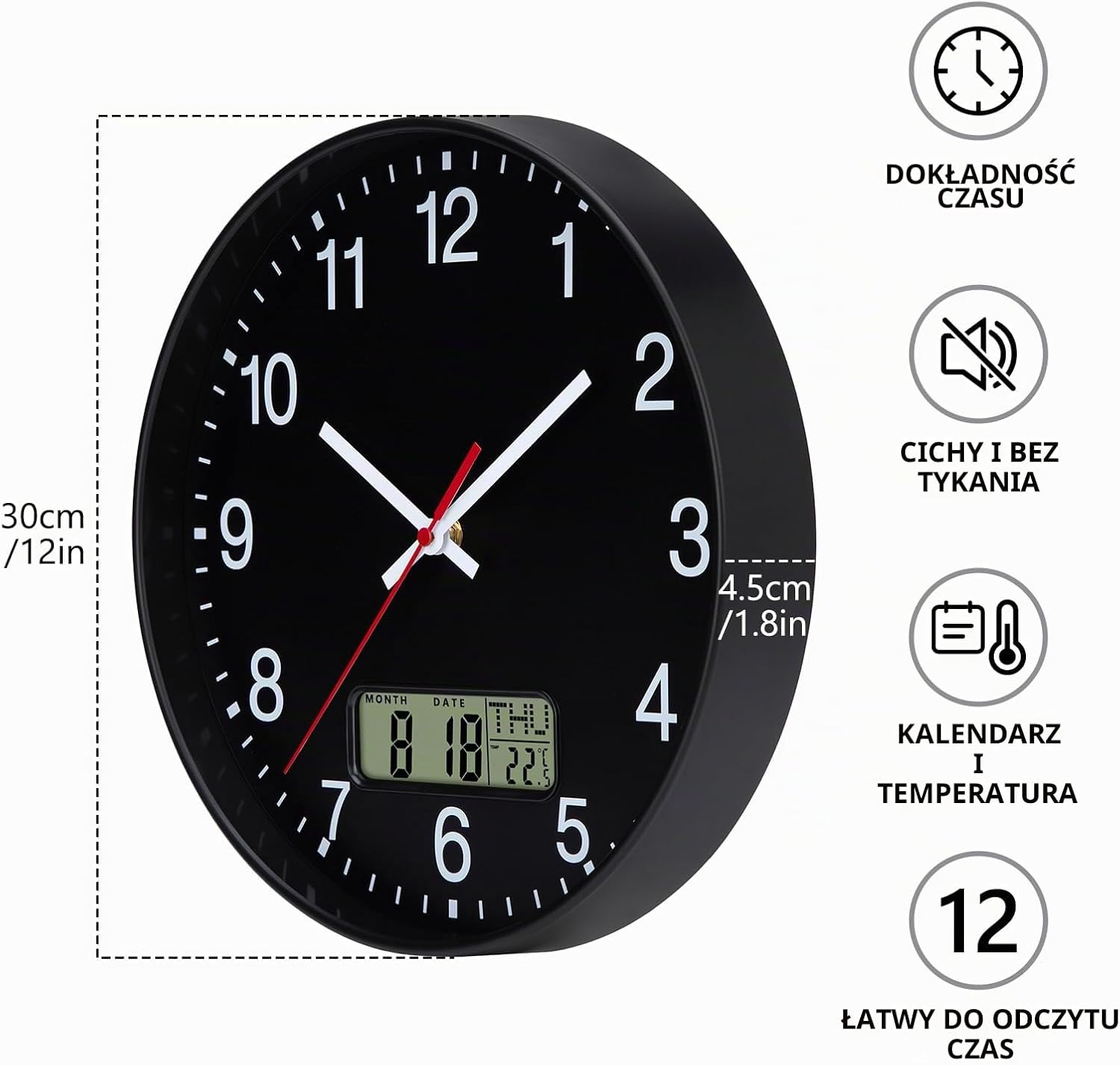 Detalle de VIVILINEN 9951425VIVILINEN – zegar ścienny 30 cm, cichy, z temperaturą i wilgotnością