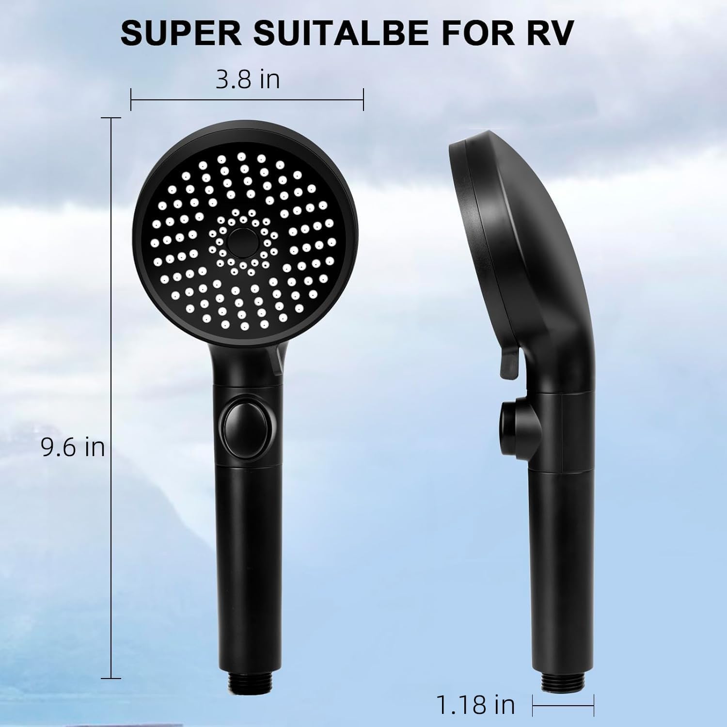 Detalle de FOCSPROD HS004 RV Handheld Shower Head, 5 Modes, 60-Inch Hose, Matte Black