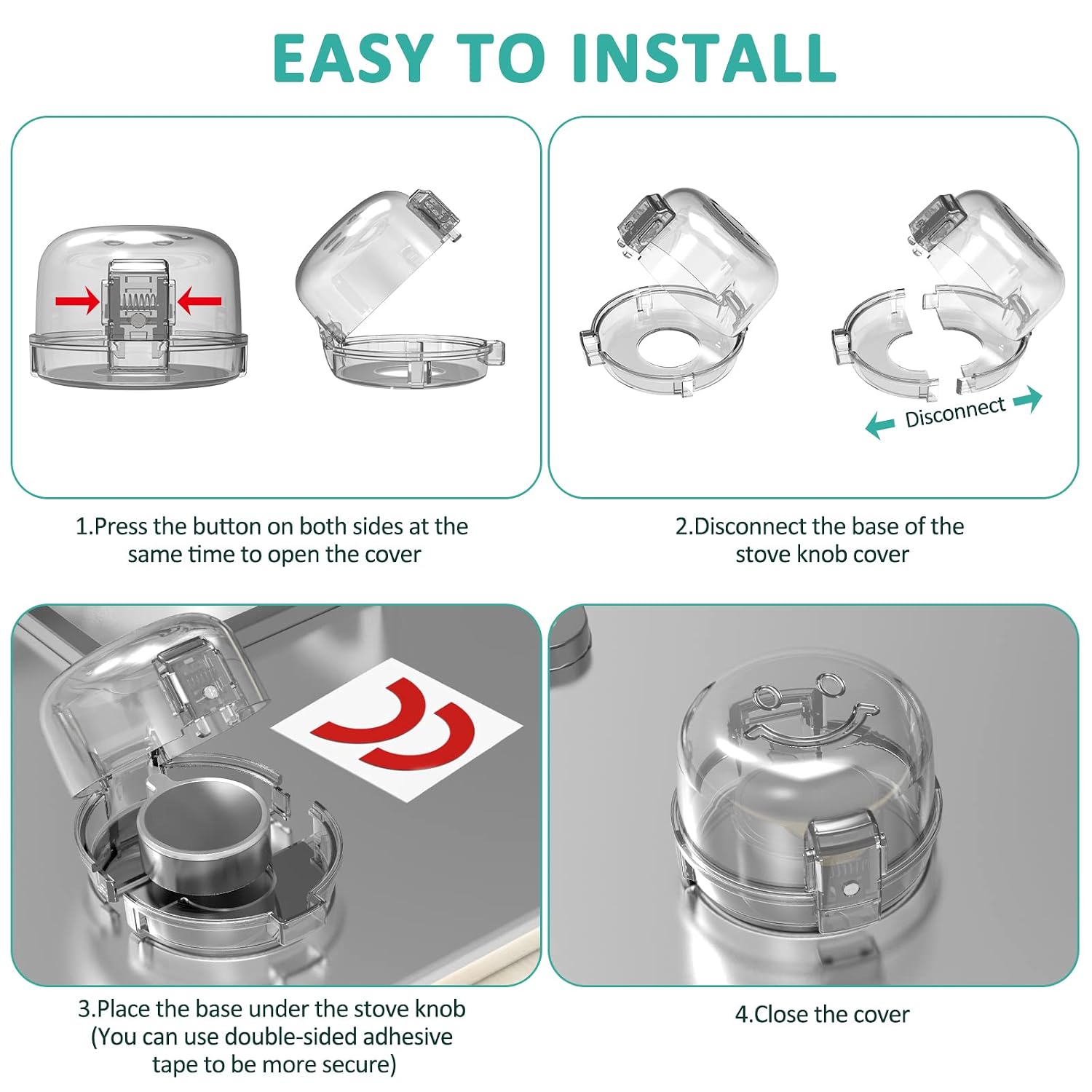 Detalle 1 de Babepai VB005 Stove Knob Covers, Clear Double-Key Child Safety Guards, 5-Pack
