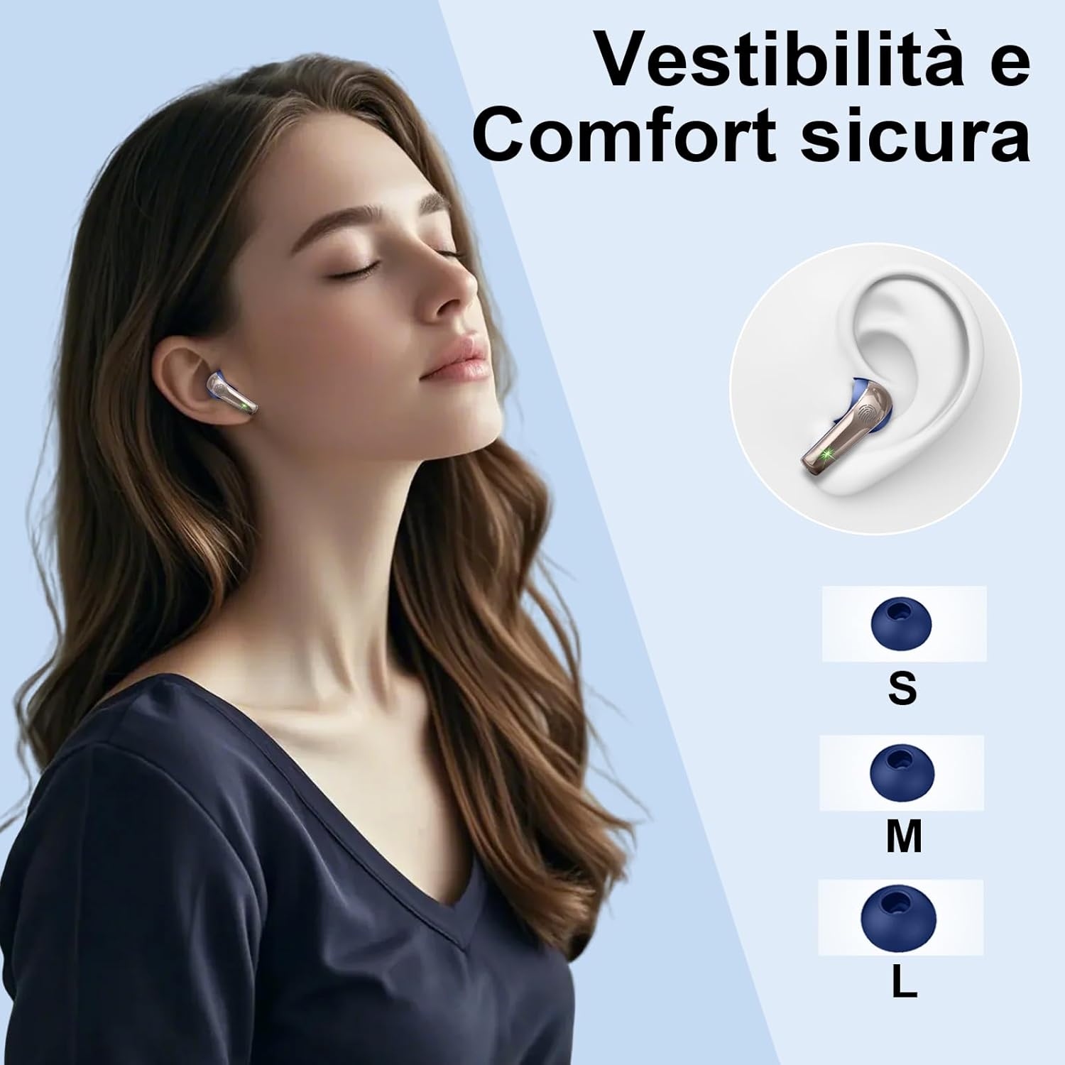 Thumbnail 6 de AOSRAU Wireless Earbuds (Bluetooth 5.3), Blue Gold – noise cancelling mic, IP7 waterproof