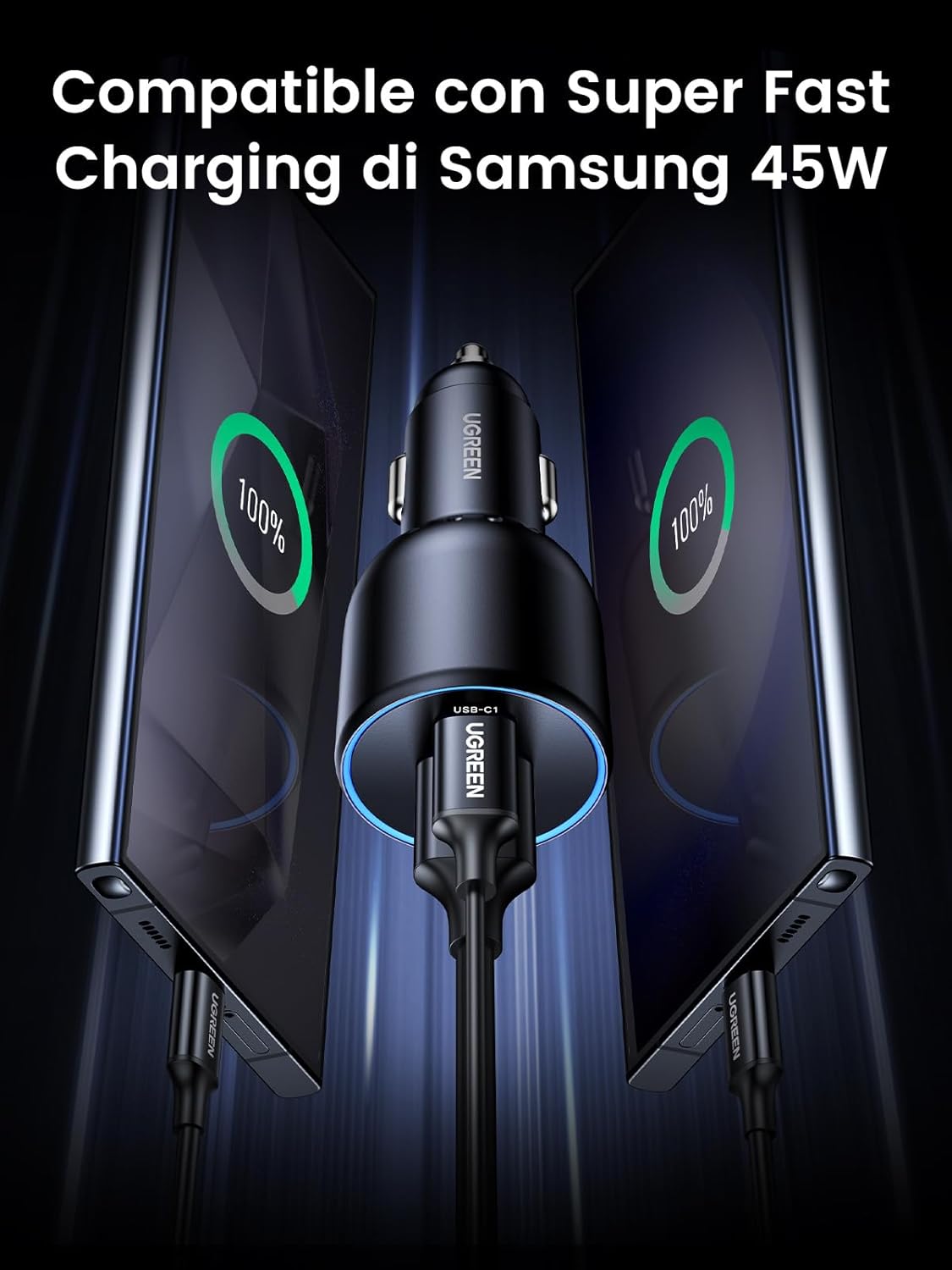 Thumbnail 2 de UGREEN 130W Caricatore Auto USB‑C 3 porte con cavo 100W