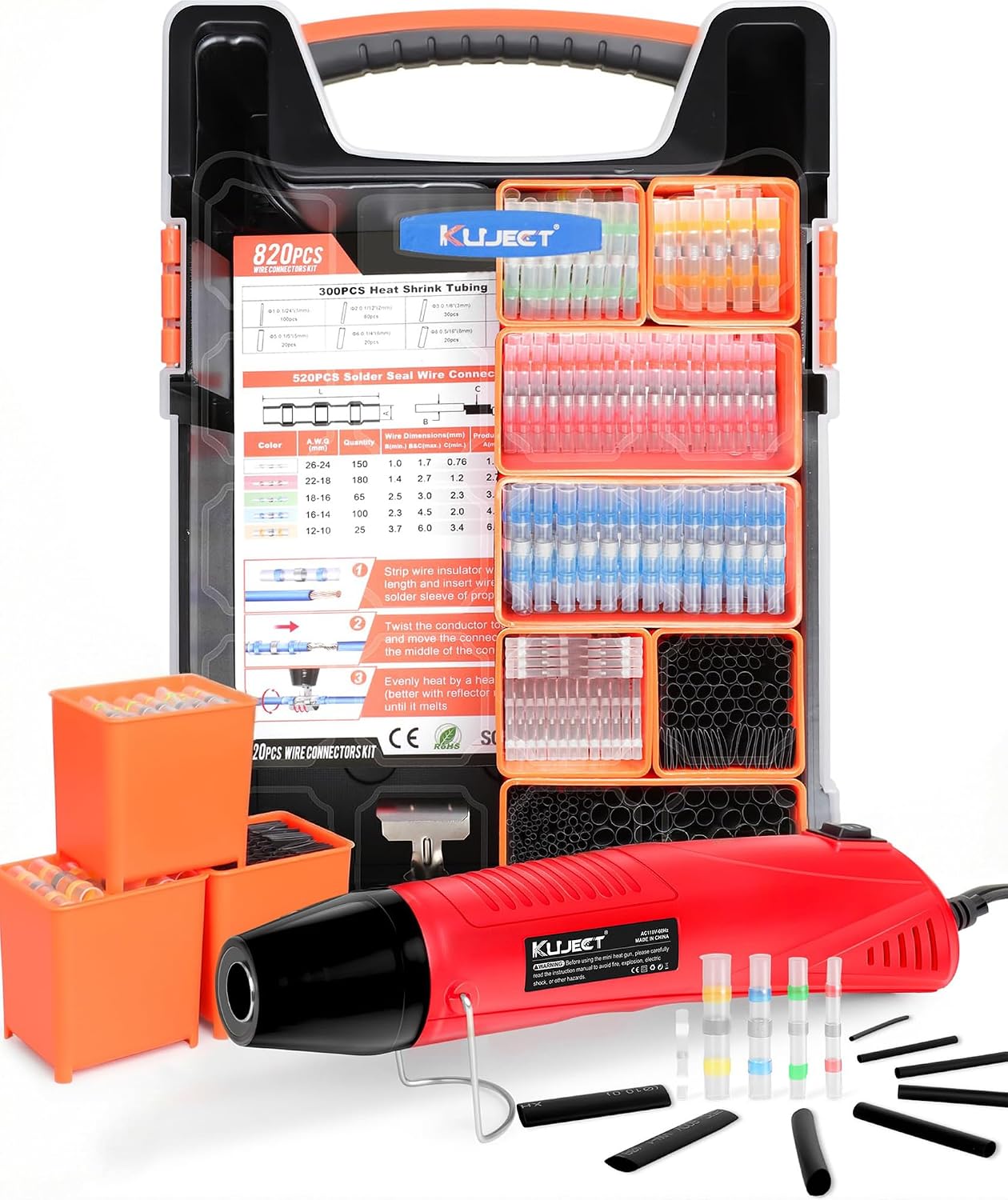 Detalle de Kuject SSHG820 Mini Heat Shrink Gun Kit, 820-Piece Waterproof Connectors