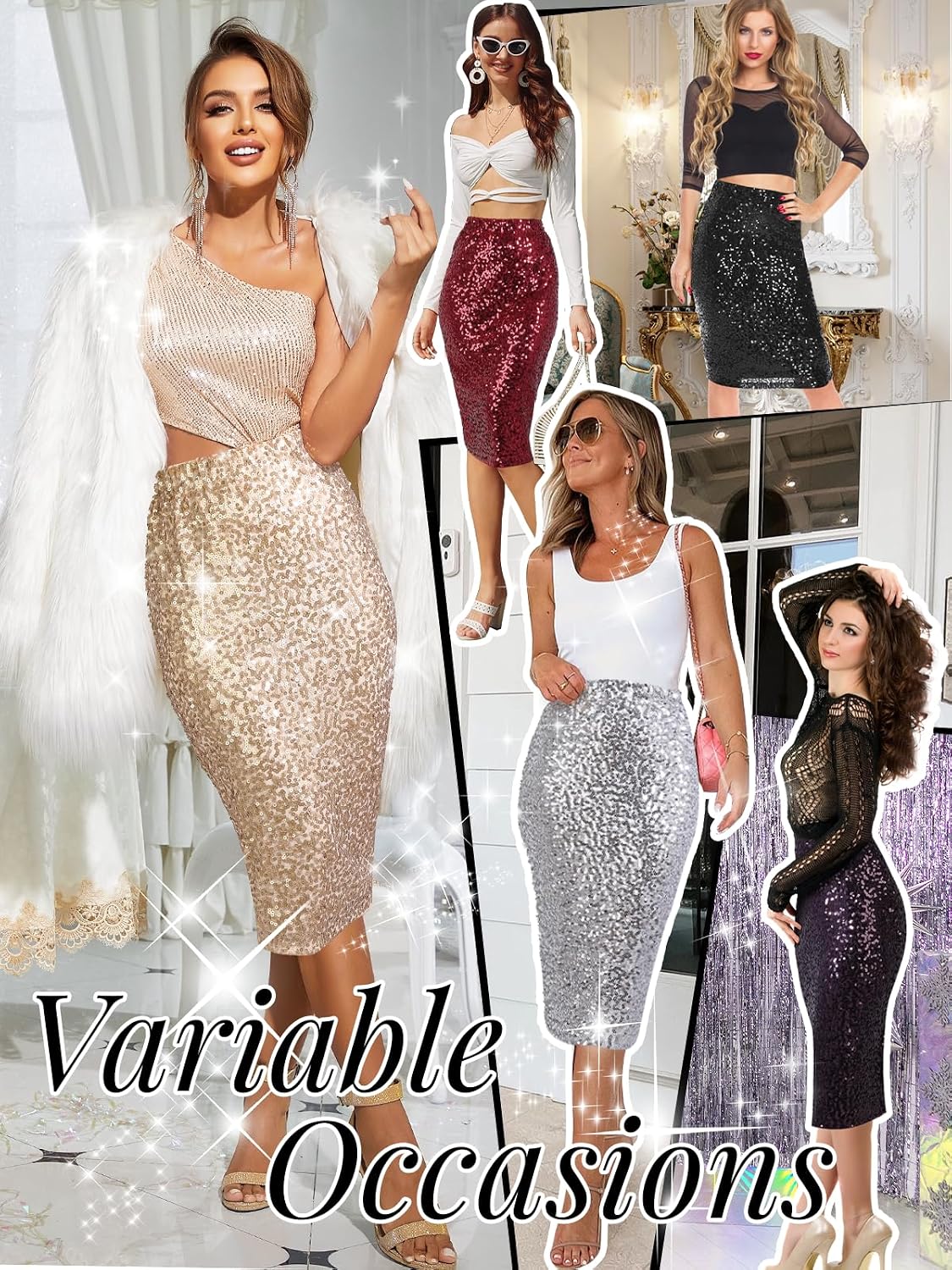 Thumbnail 5 de BALAYSIER Women Midi Sequin Skirt with Lining – Sparkle with Comfort