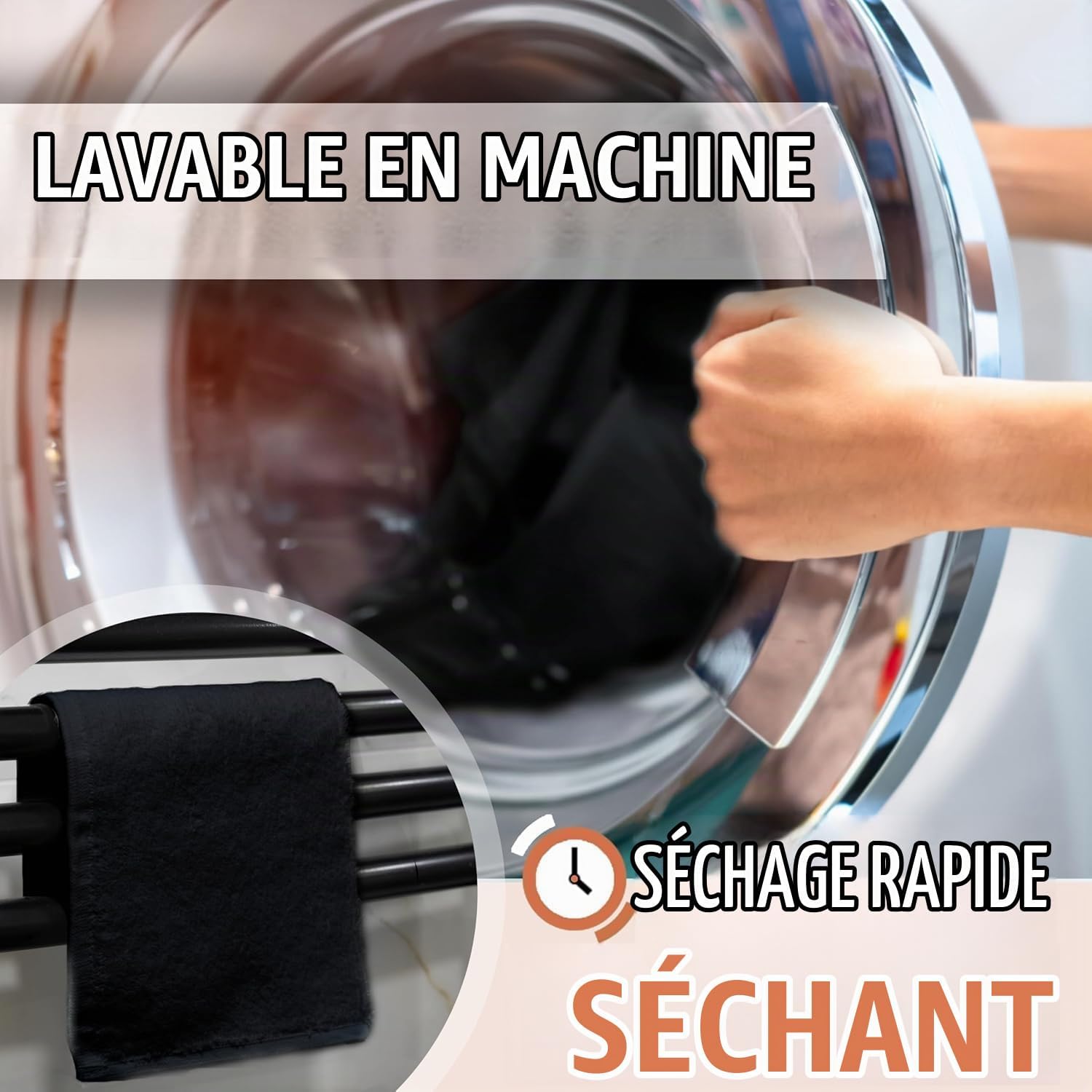 Detalle 2 de NatureMark NM-TWL-500-BK-33 washandjes, 10 stuks, zwart katoen 30 x 30 cm