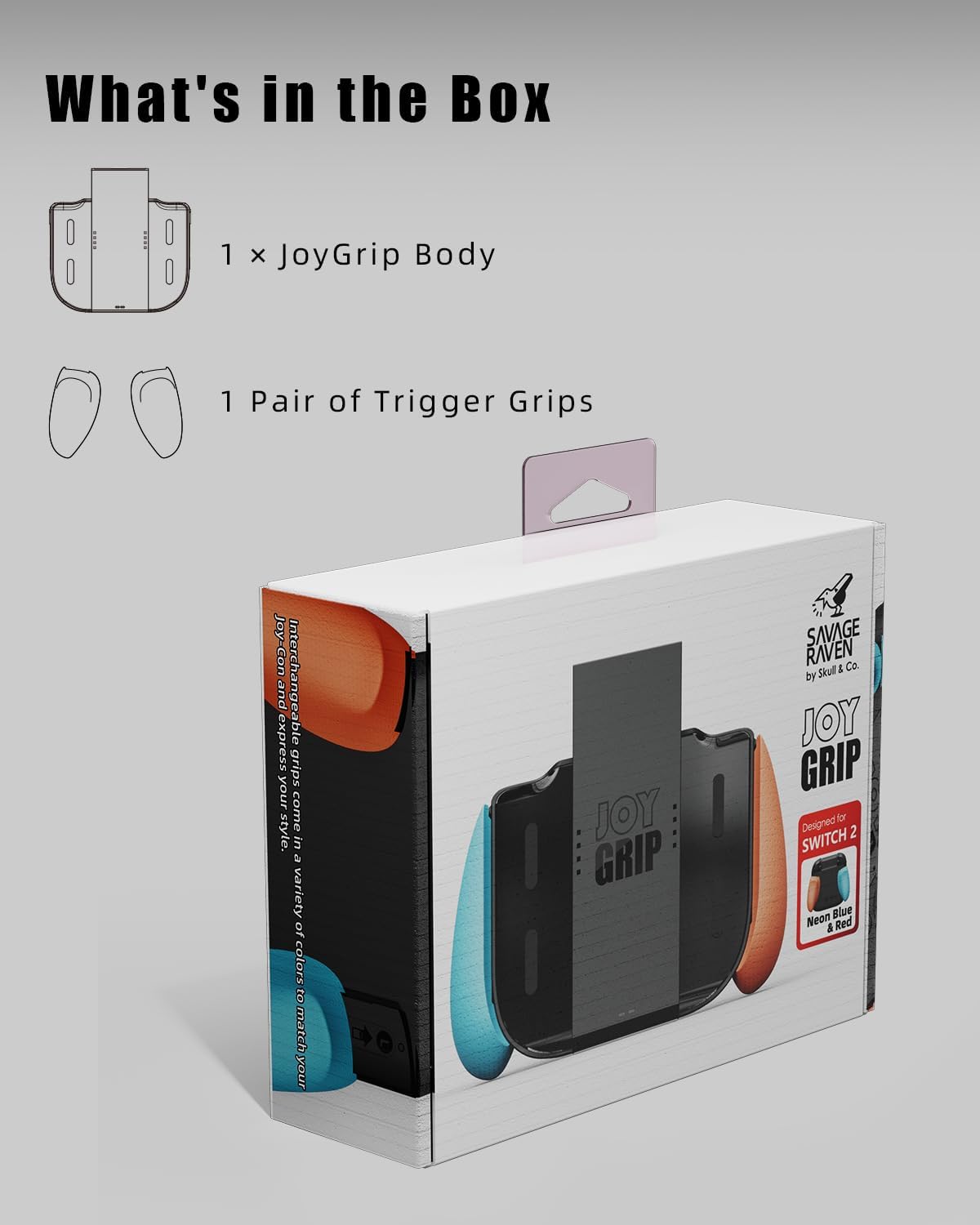 Thumbnail 6 de SAVAGE RAVEN JoyGrip for Nintendo Switch 2 Joy-Con Controller by Skull & Co. — Rechargeable, Interchangeable Grips, Black