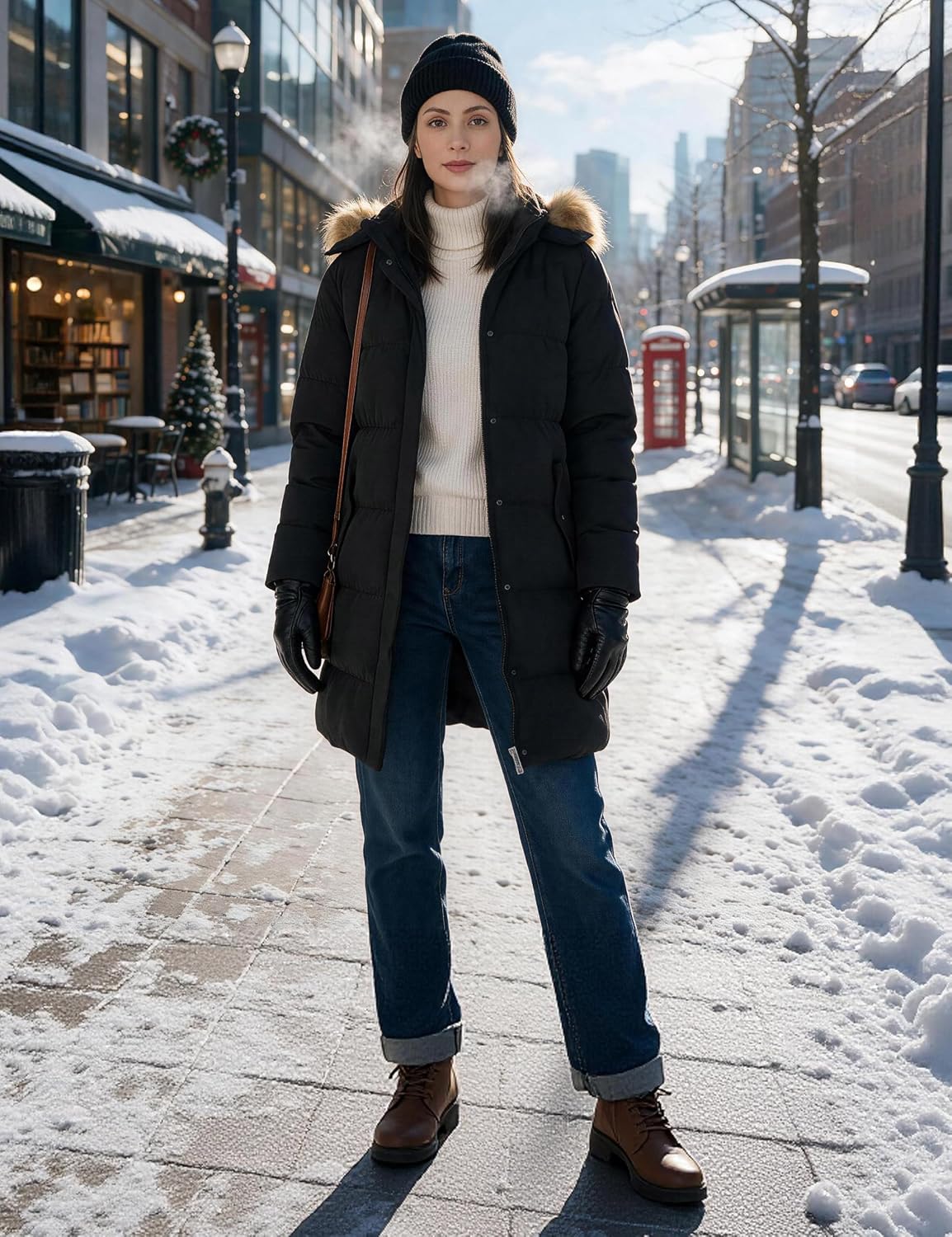 Detalle de WenVen Women's Winter Thicken Puffer Coat with Removable Faux Fur Hood