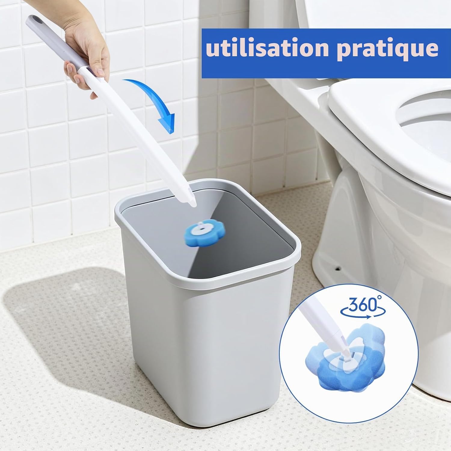 Detalle 1 de lompyeu MTSBT-LM wegwerp-toiletborstelkoppen, 360° draaibaar, 90 stuks