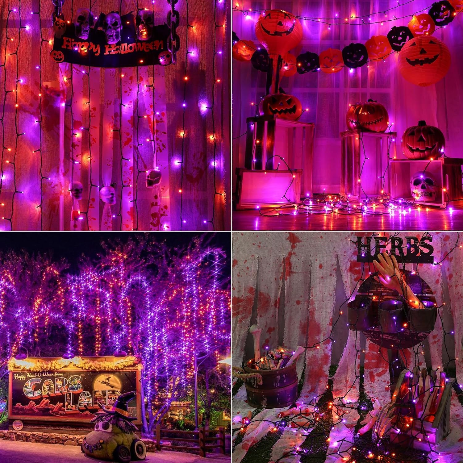 Detalle de Joomer Halloween Guirlande Lumineuse Extérieure 20M | 200 LED Orange et Violet
