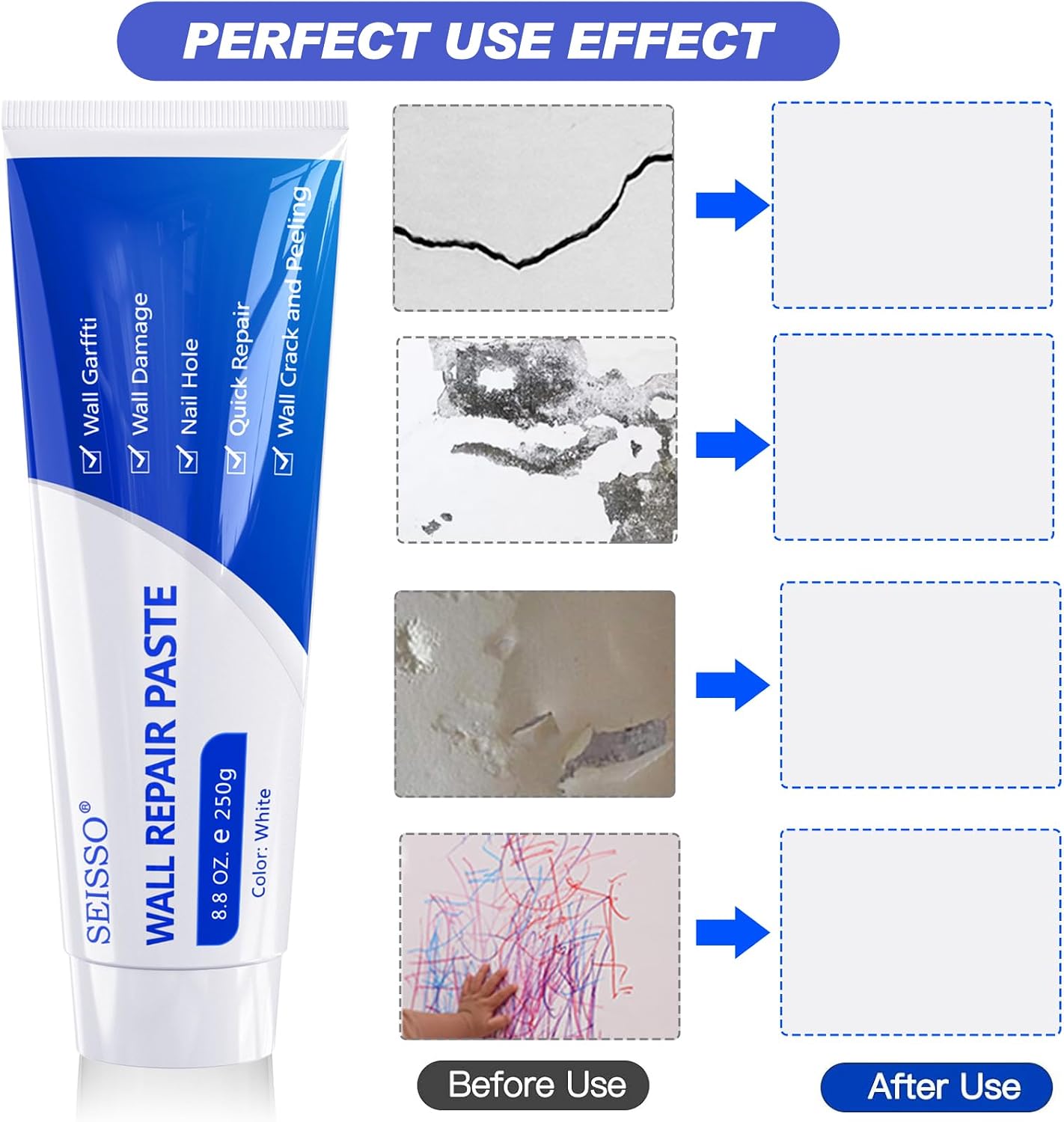 Thumbnail 2 de SEISSO 2 Pcs 500g Wall Filler Kit: witte muurvuller voor scheuren en gaatjes