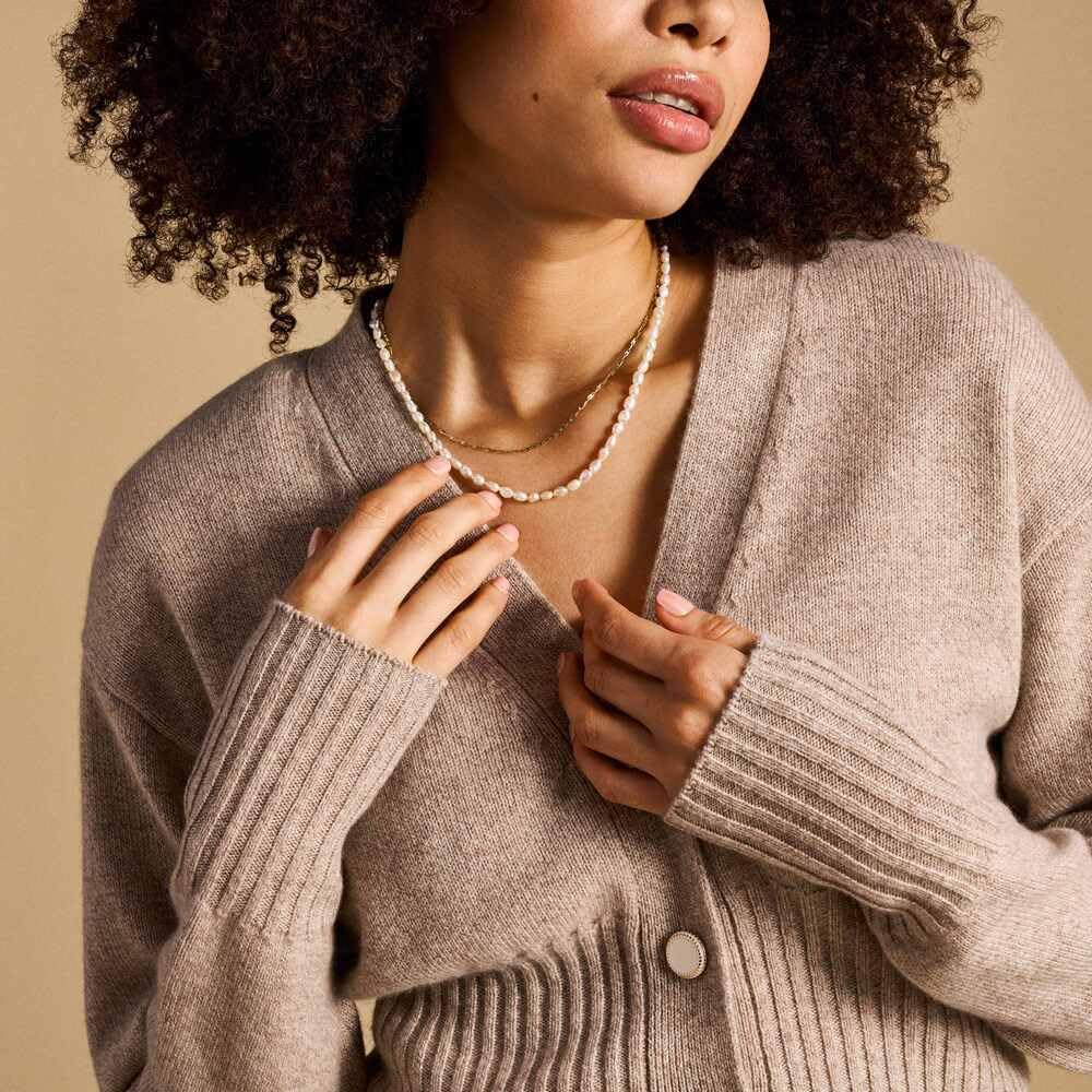 Thumbnail 1 de Collier double Fossil Heritage Pearl en fausses perles d’eau douce blanches, acier inoxydable doré JF04728710