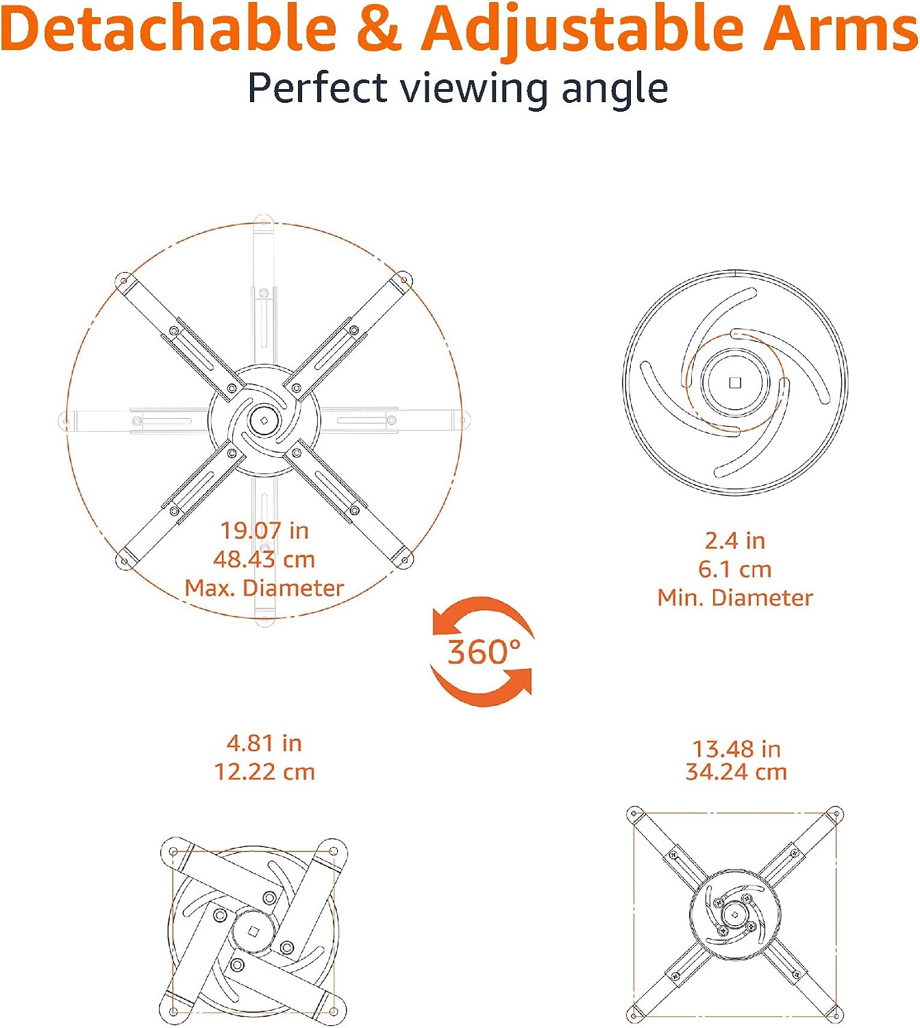 Thumbnail 3 de Amazon Basics Tilting Projector Bracket Mount (Ceiling & Wall) – Universal, White, 15 kg capacity