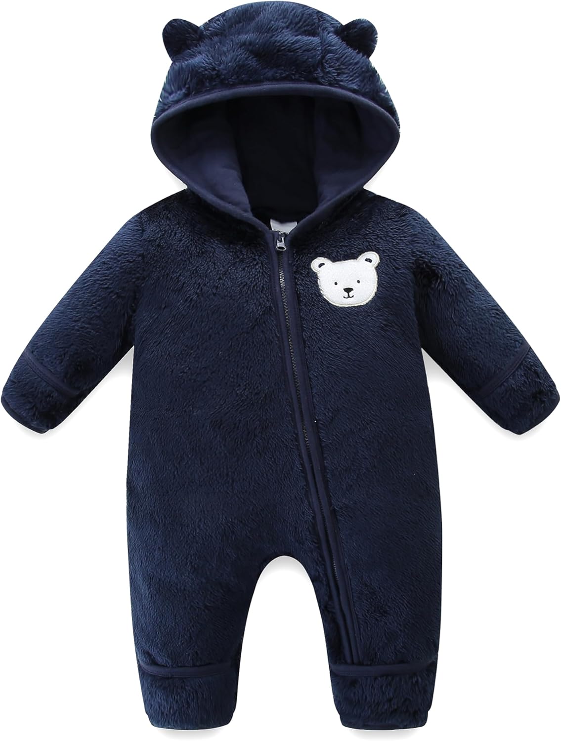 KIDDLETOWN Baby Snowsuit (Newborn Bear Hooded Footed Fleece Romper) – 0–18 Months