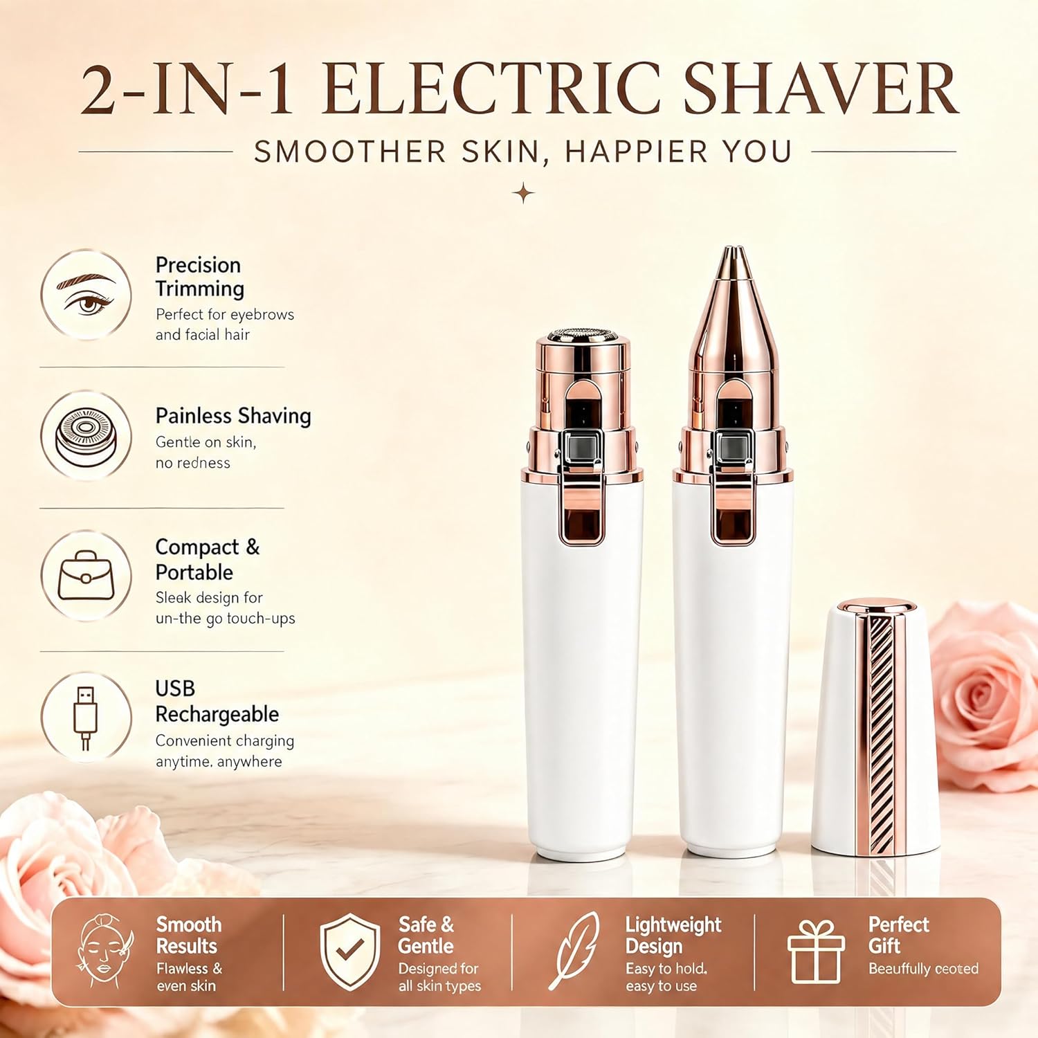 Thumbnail 6 de Eyebrow & Facial Hair Remover for Women – 2-in-1 USB-C Face Shaver, IPX7 Waterproof, Portable