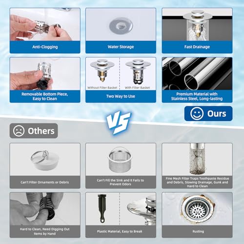 Thumbnail 4 de Hibbent Upgraded 3 in 1 Bathroom Sink Drain Strainer, Pop Up Stopper