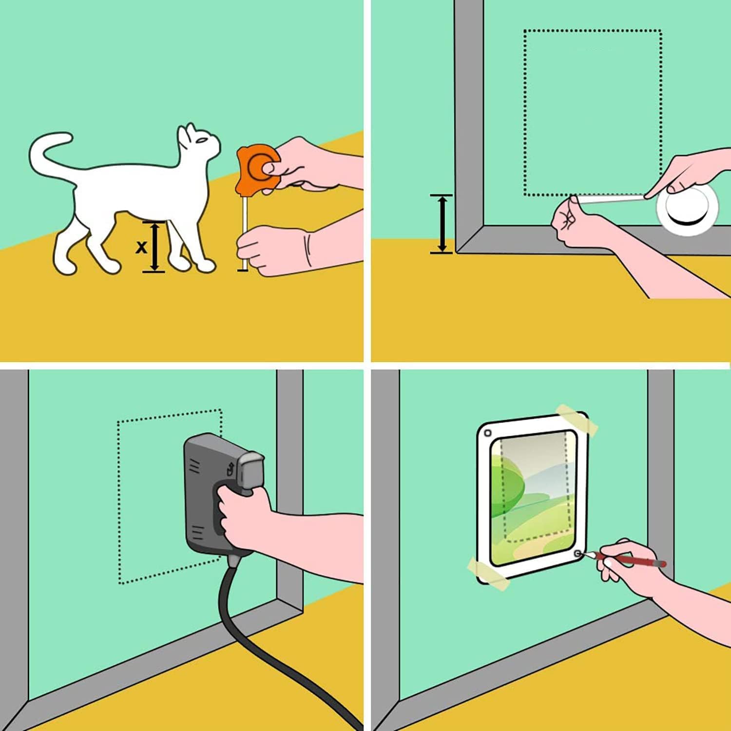 Detalle de Sailnovo sportello per cani e gatti a 4 vie con chiusura magnetica e telaio telescopico Cat Flap