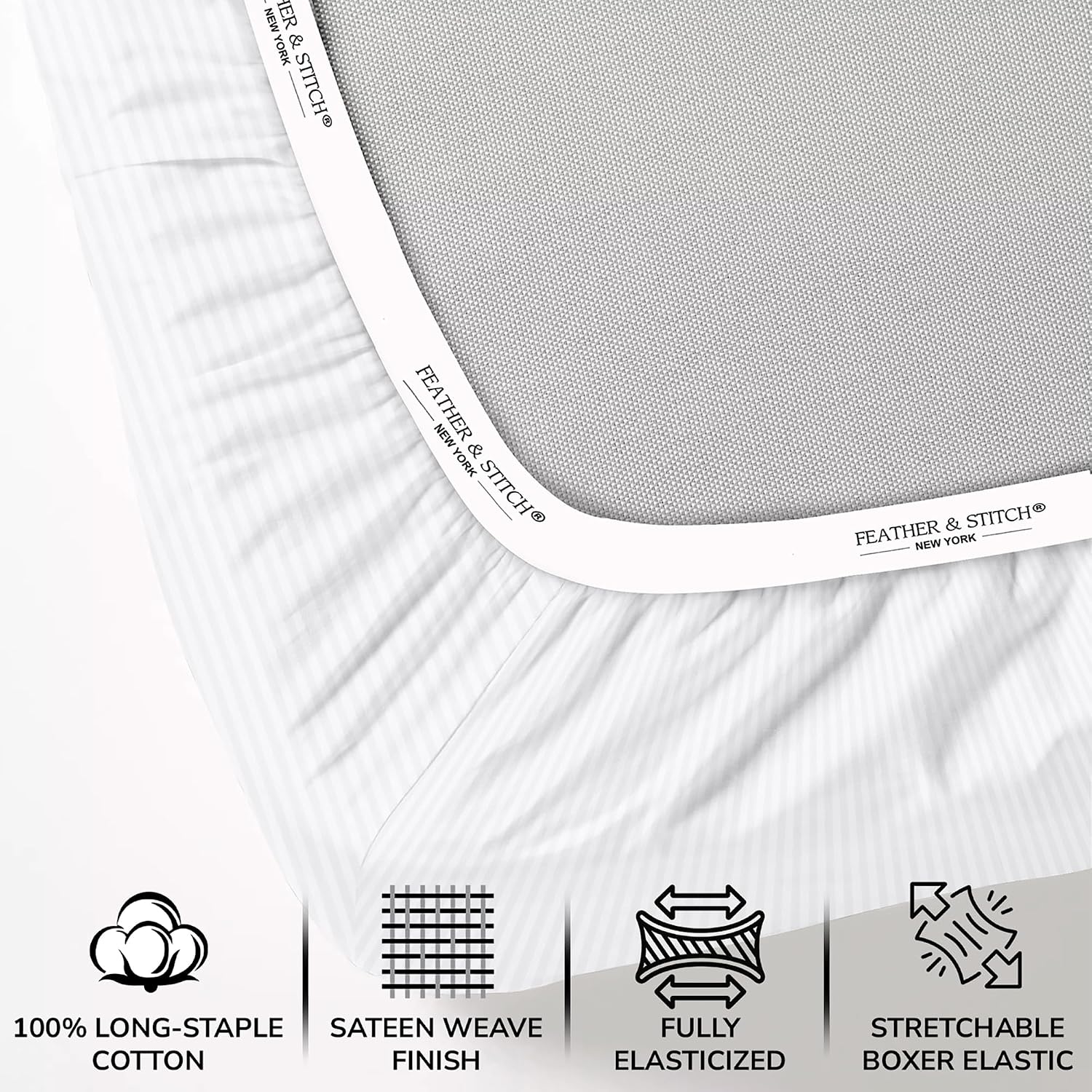 Detalle de Feather & Stitch 500 TC Queen Size Damask Bed Sheet Set with 18" Deep Pockets