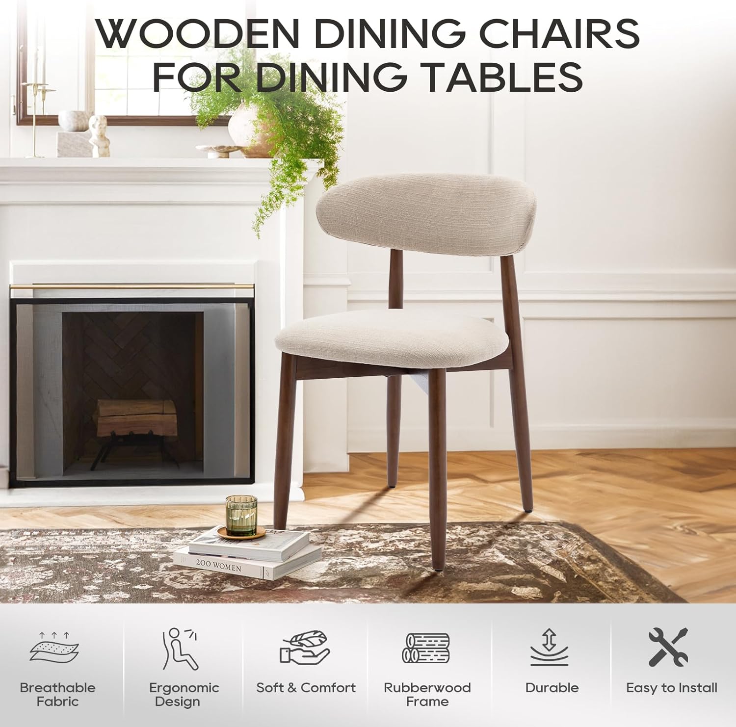 Thumbnail 6 de COLAMY modern dining chairs set with wooden legs – upholstered fabric seats with curved backrest