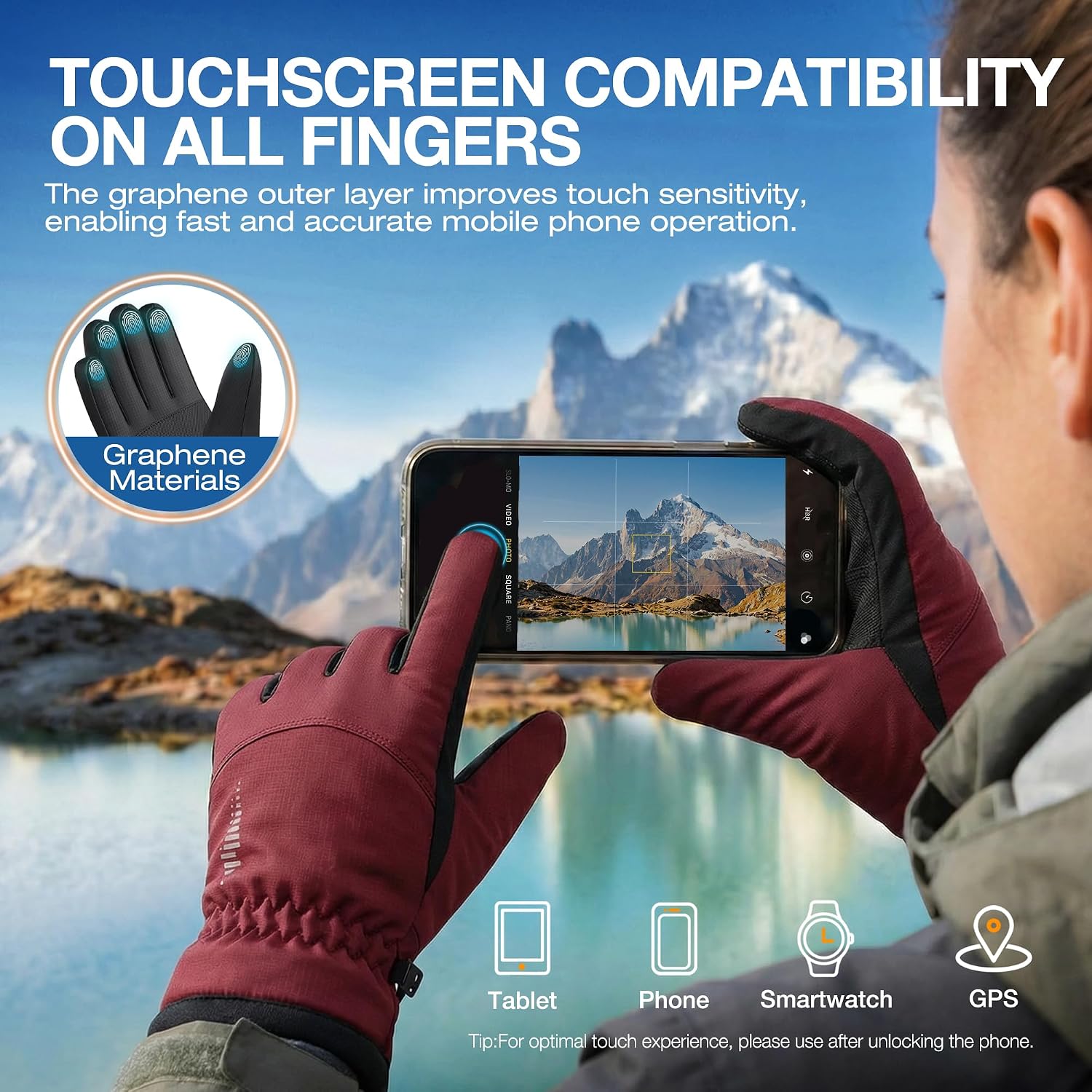 Detalle 1 de SIMARI Winter Gloves, Small Ruby Wine, Touchscreen, Windproof and Waterproof