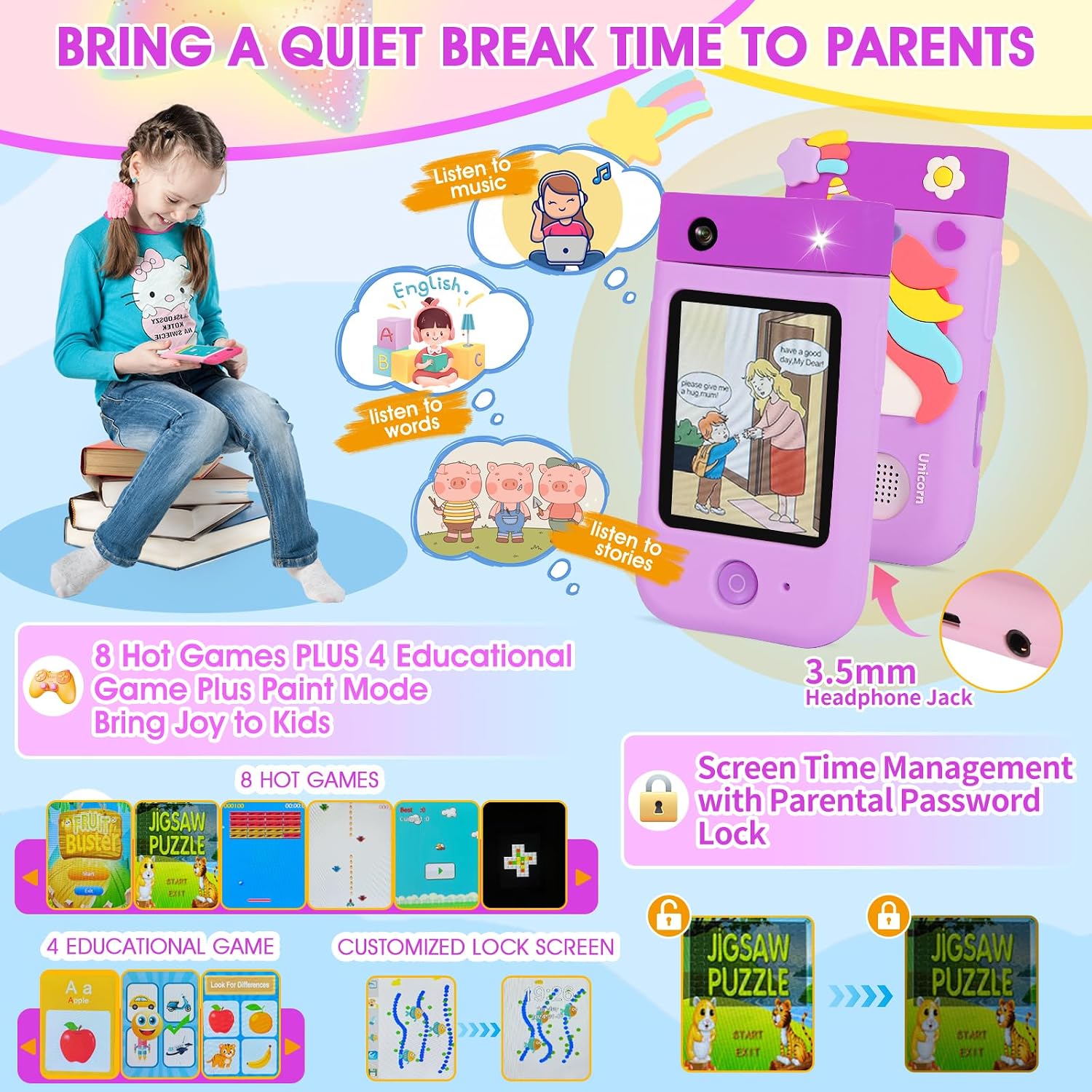 Thumbnail 4 de ARNSSIEN Macchina Fotografica per Bambini A200 con Obiettivo Girevole 180° – 1080P, touchscreen 2,8" e Custodia in Silicone
