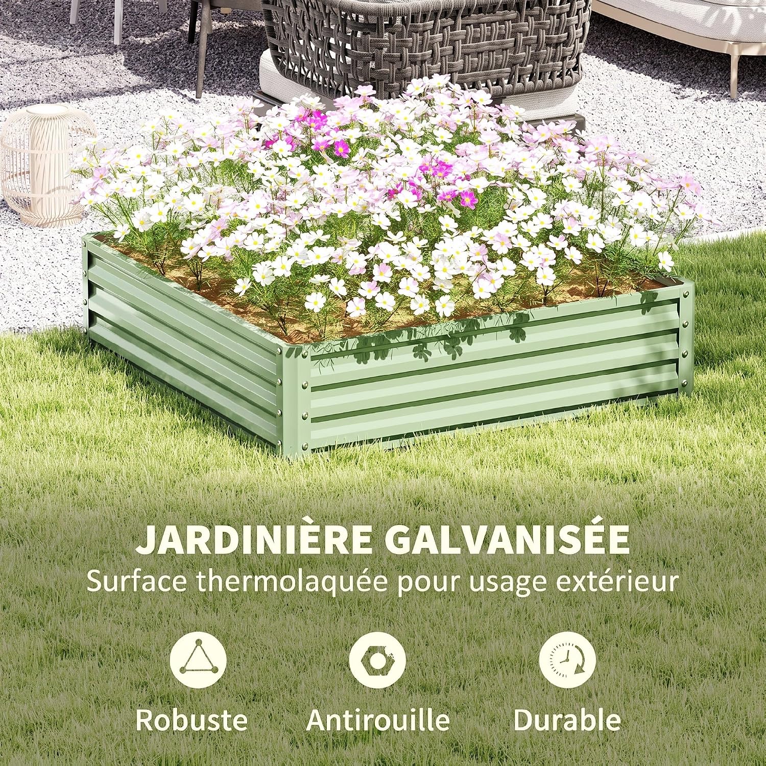 Detalle 2 de Outsunny 845-040V01YG verhoogde moestuinbak 120 x 120 x 30 cm, lichtgroen