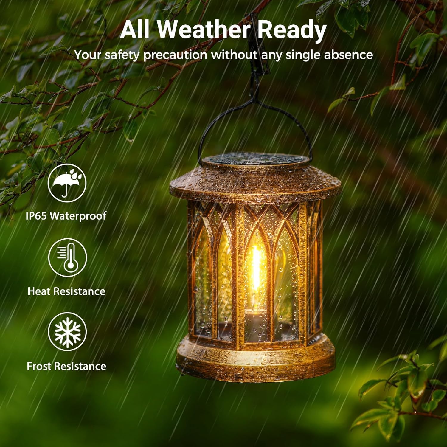 Detalle 2 de BUCASA Solar Lanterns Outdoor Garden Lights (2-pack) – Retro hexagon hanging solar ornaments in bronze