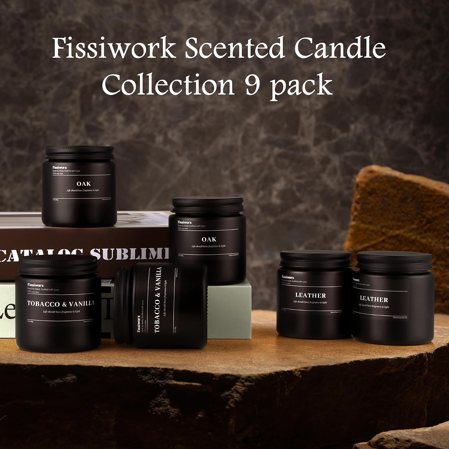 Detalle 2 de 9 Pack Scented Candles Set for Men – Sage & Citrus, Grapefruit & Amber, Soy Wax Gift Box
