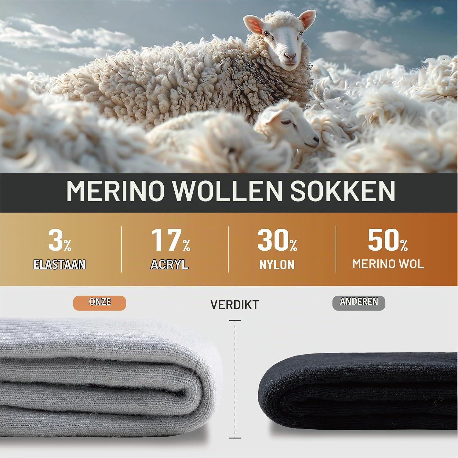 Detalle de Niorasen merinosokken voor winter, trekking en sport, dikkere thermosokken