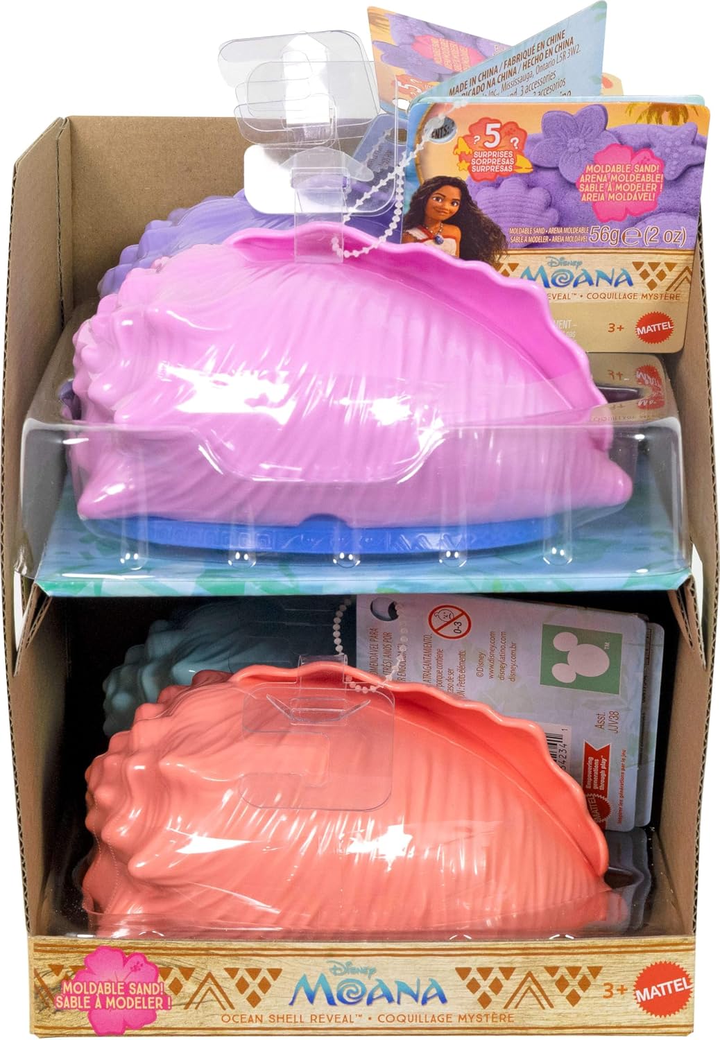 Detalle 2 de Mattel Disney Moana Ocean Shell Reveal Surprise Playset (Small Doll or Animal Figures) with Moldable Sand