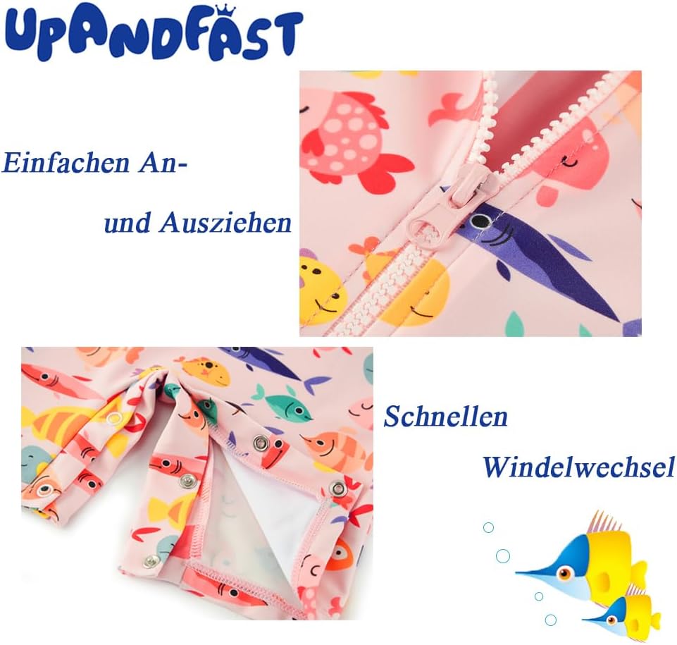 Thumbnail 3 de upandfast Baby Badeanzug mit Knöpfen UV-Schutz – mit Sonnenhut, Reißverschluss-Schutz & UPF 50+