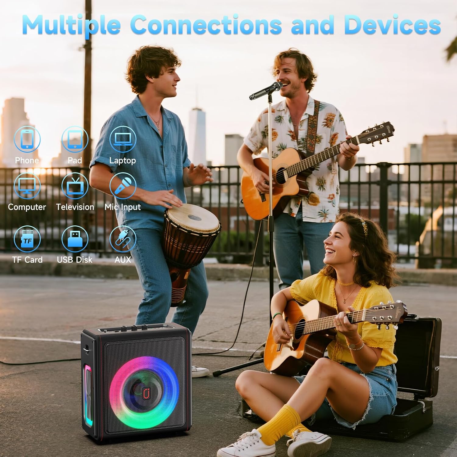 Detalle 1 de PPMIC MS75-T Karaoke Machine, 300W PA System, 3 Wireless Mics, Bluetooth 5.3