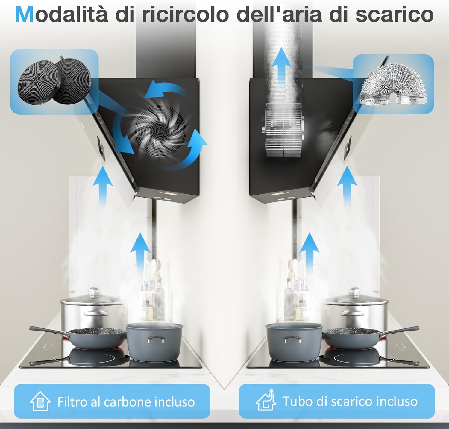 Thumbnail 4 de IsEasy cappa aspirante 90 cm con scarico/ricircolo, touch e 578 m³/h