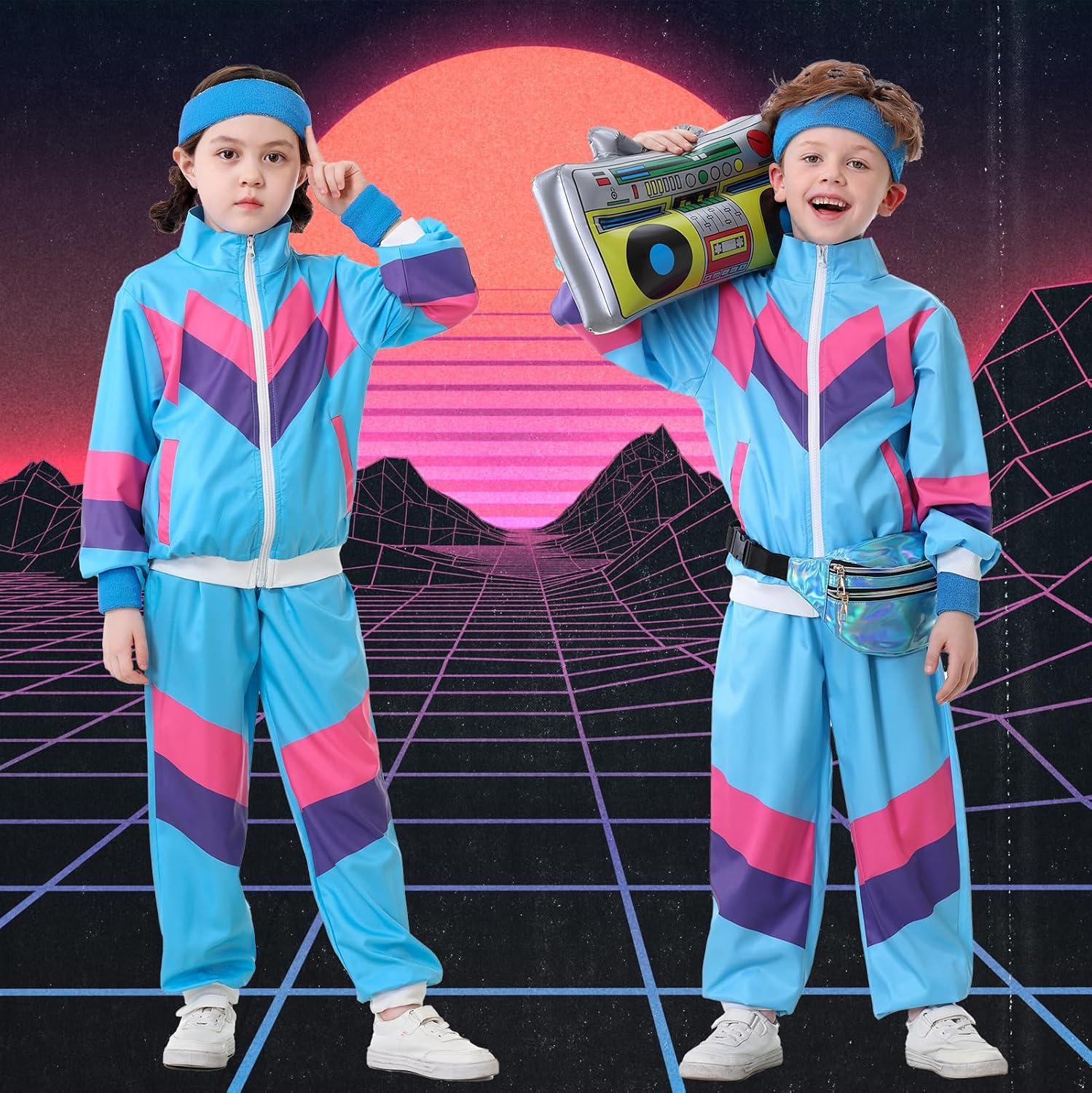 Detalle 2 de Kids 80s/90s Tracksuit Costume, 6-Piece Set