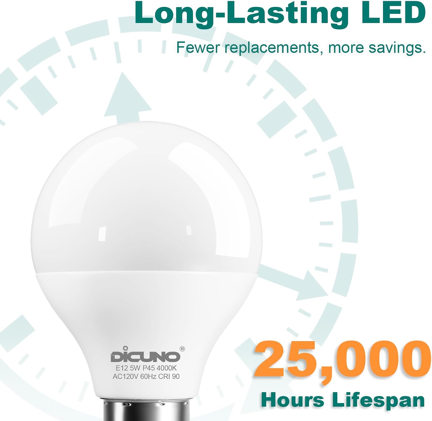 Thumbnail 6 de DiCUNO CA-FB-E12-P45-5W-NW-6P A15 E12 LED Bulbs, 4000K, 6-Pack