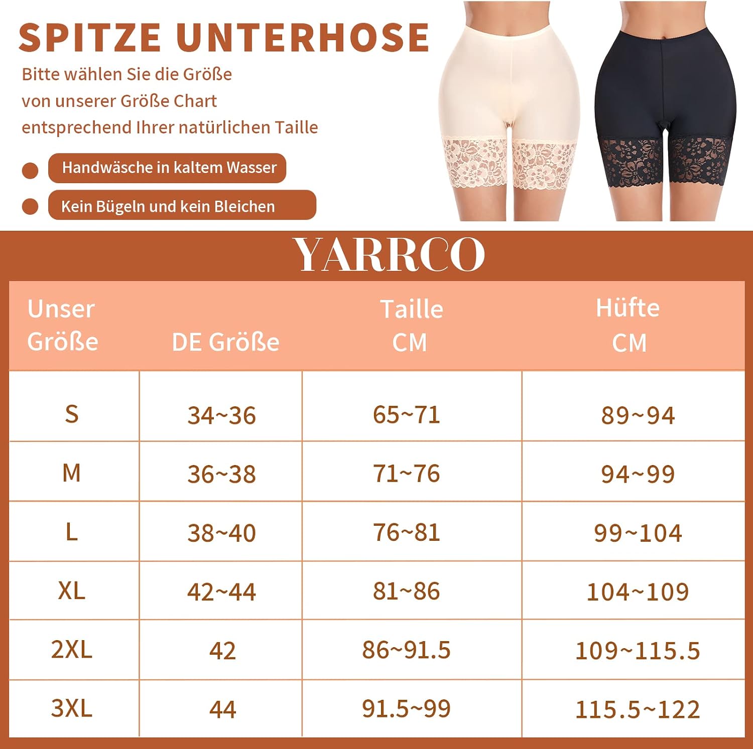 Detalle de YARRCO Damen Unterhose Spitze Radlerhose Kurz – Anti-Chafing Slipshorts