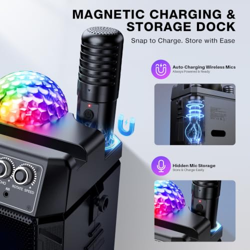 Thumbnail 6 de Gralal Karaoke Machine with 2 Wireless Microphones, 20W Speaker & Disco Lights