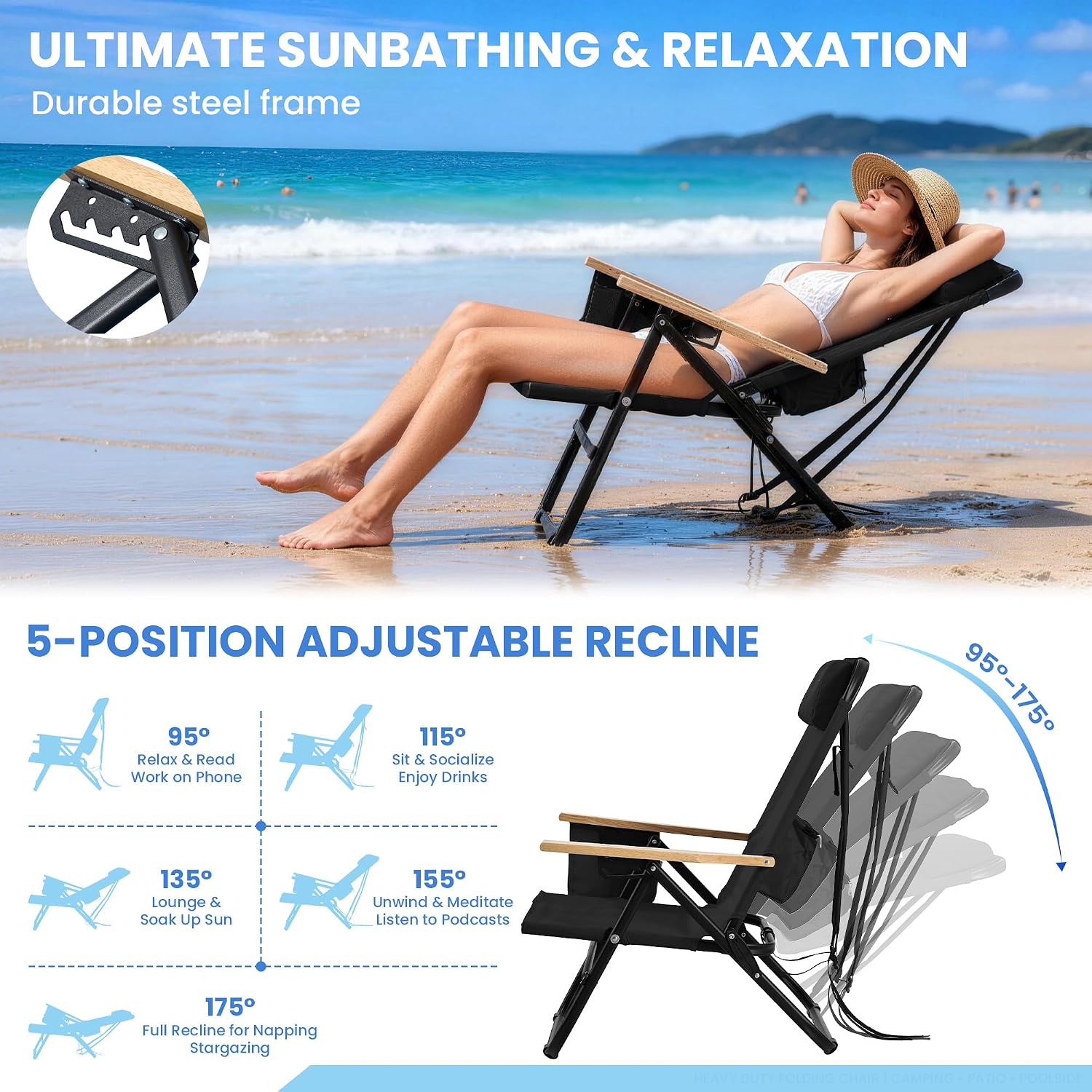Thumbnail 3 de Canpsky Folding Camping Chair, 5-Position Recliner