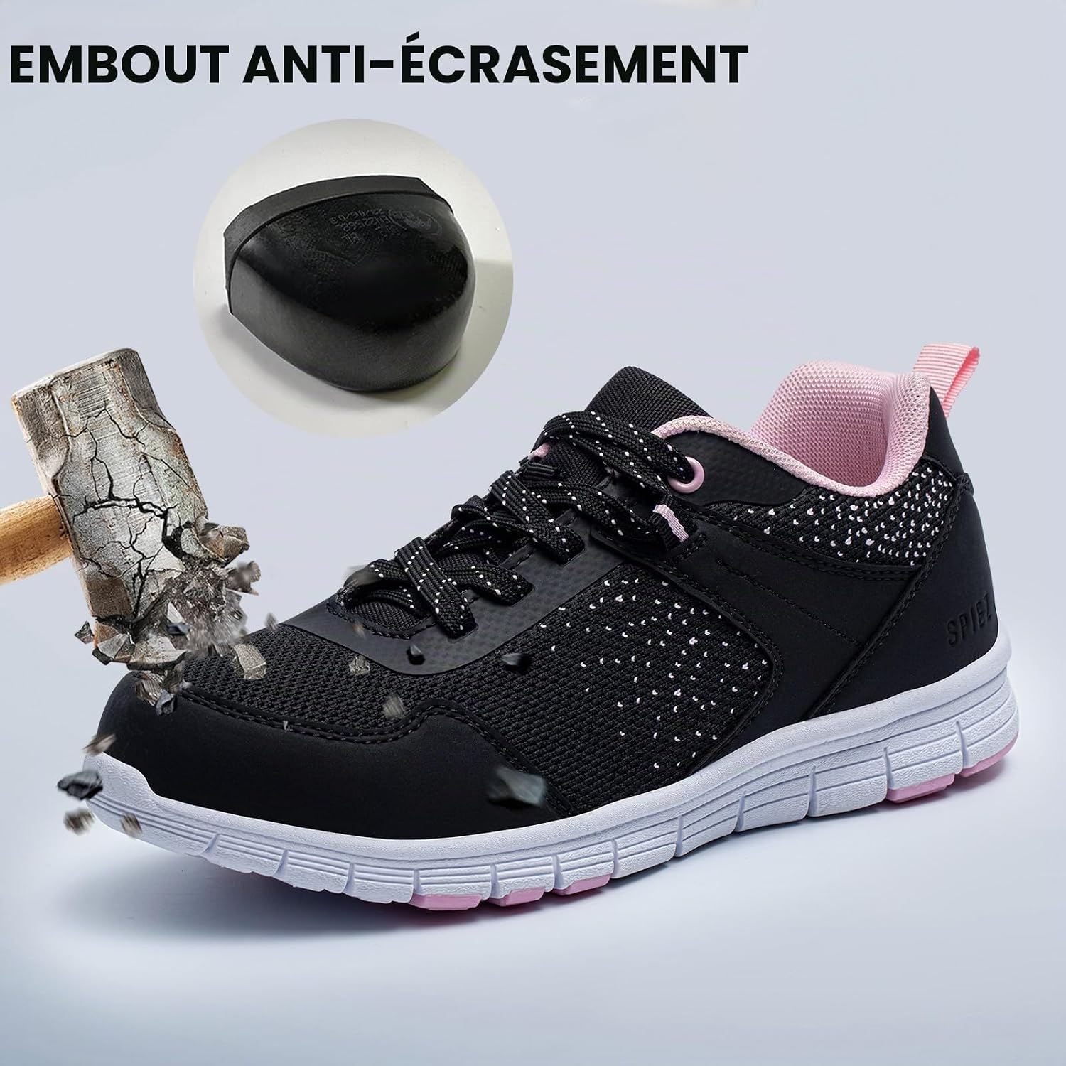 Detalle de SPIEZ veiligheidsschoenen voor dames in sneakerformaat, licht en antislip