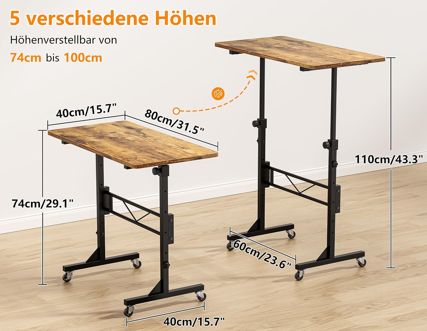 Detalle de HOMIDEC Höhenverstellbarer Schreibtisch 80×40 cm
