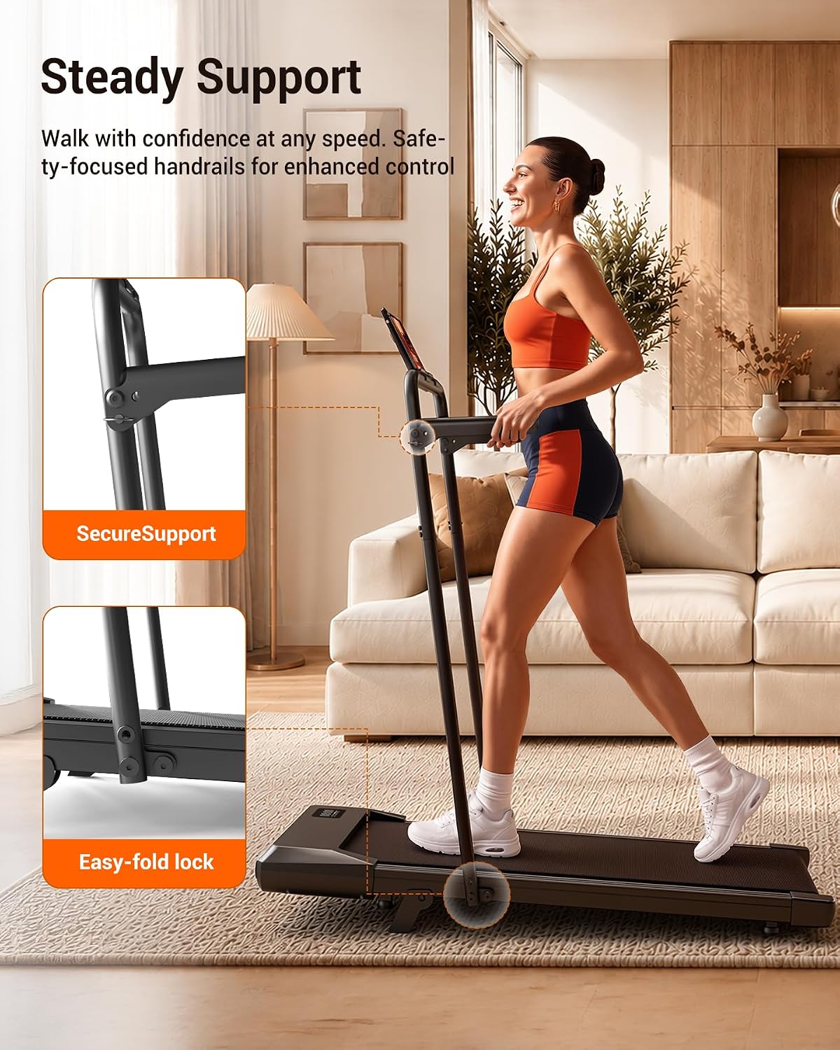 Detalle de Lacuffy Walking Pad with Handle Bar Treadmill, 6% Incline, 2.5 HP Motor