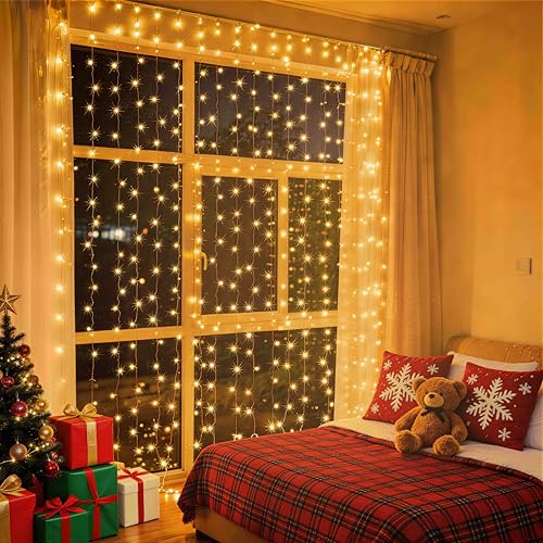 Detalle de JTSIOV cortina de luces LED 3 × 2,7 m, 300 luces y 8 modos