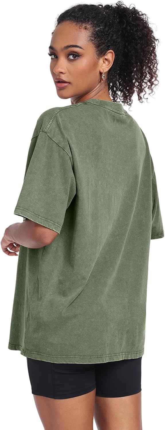 Thumbnail 5 de SnowElve Washed Vintage Oversized T-Shirt for Women & Unisex (Short Sleeve Cotton Acid Wash Crew Neck)
