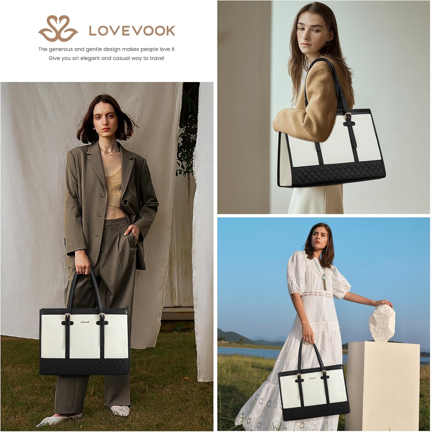 Detalle de LOVEVOOK Laptop Bag for Women 15.6 Inch: Elegant, Practical Tote for Work and Study