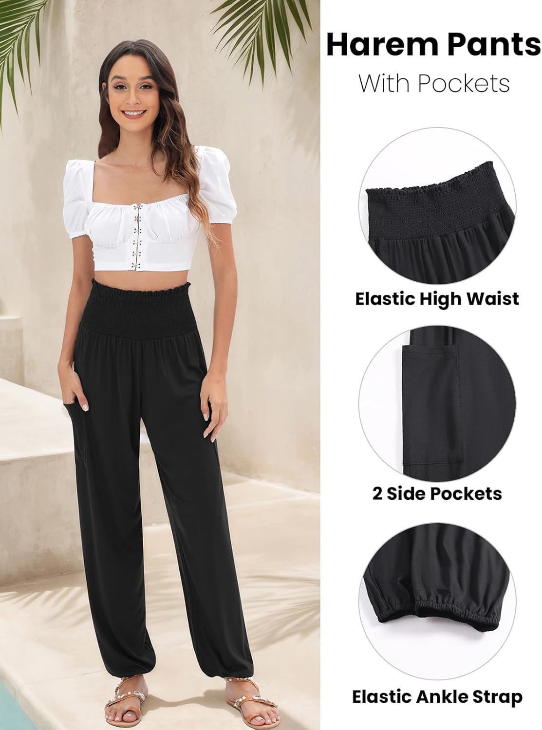 Detalle de QIANXIZHAN Women's Harem Pants, High Waist Yoga Boho Trousers with Pockets