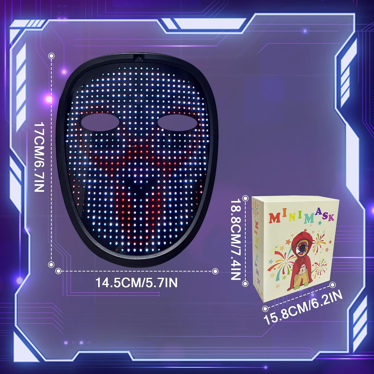 Detalle de Zonasyrn Kids' LED Mask, 5.7 x 6.7 x 0.6 Inches