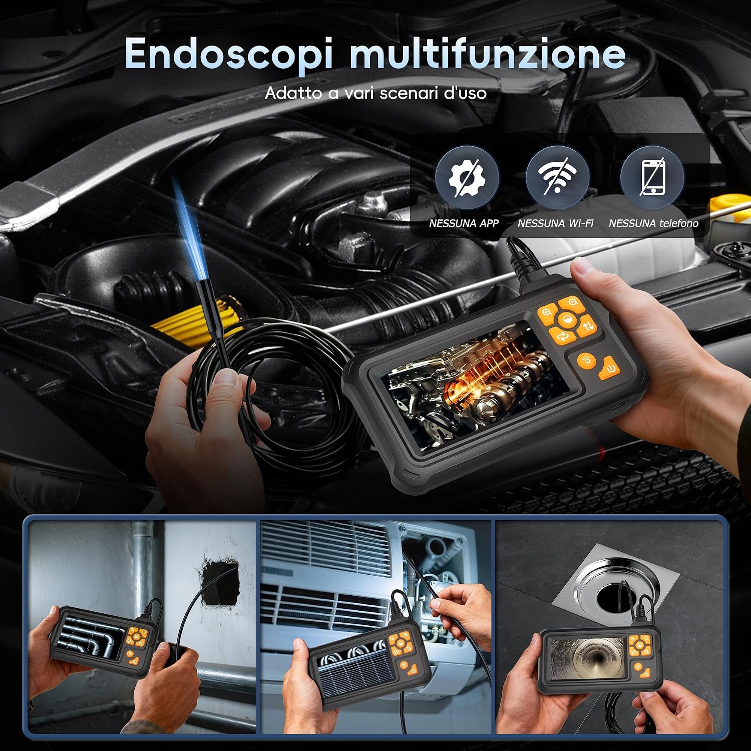 Thumbnail 6 de Endoscopio Industriale da 15 m con schermo 4.3'' IP67 – Borescope HD 1080P