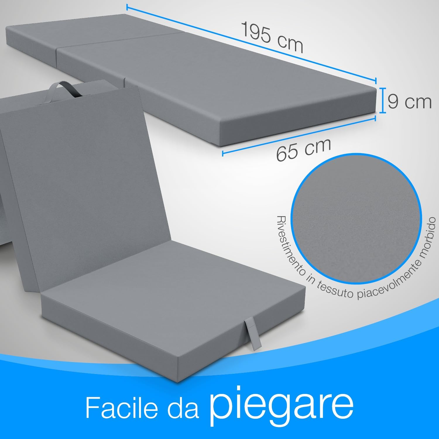 Thumbnail 1 de ELONEO Materasso Pieghevole 65x195 cm – morbido, compatto e versatile per casa, viaggio e campeggio