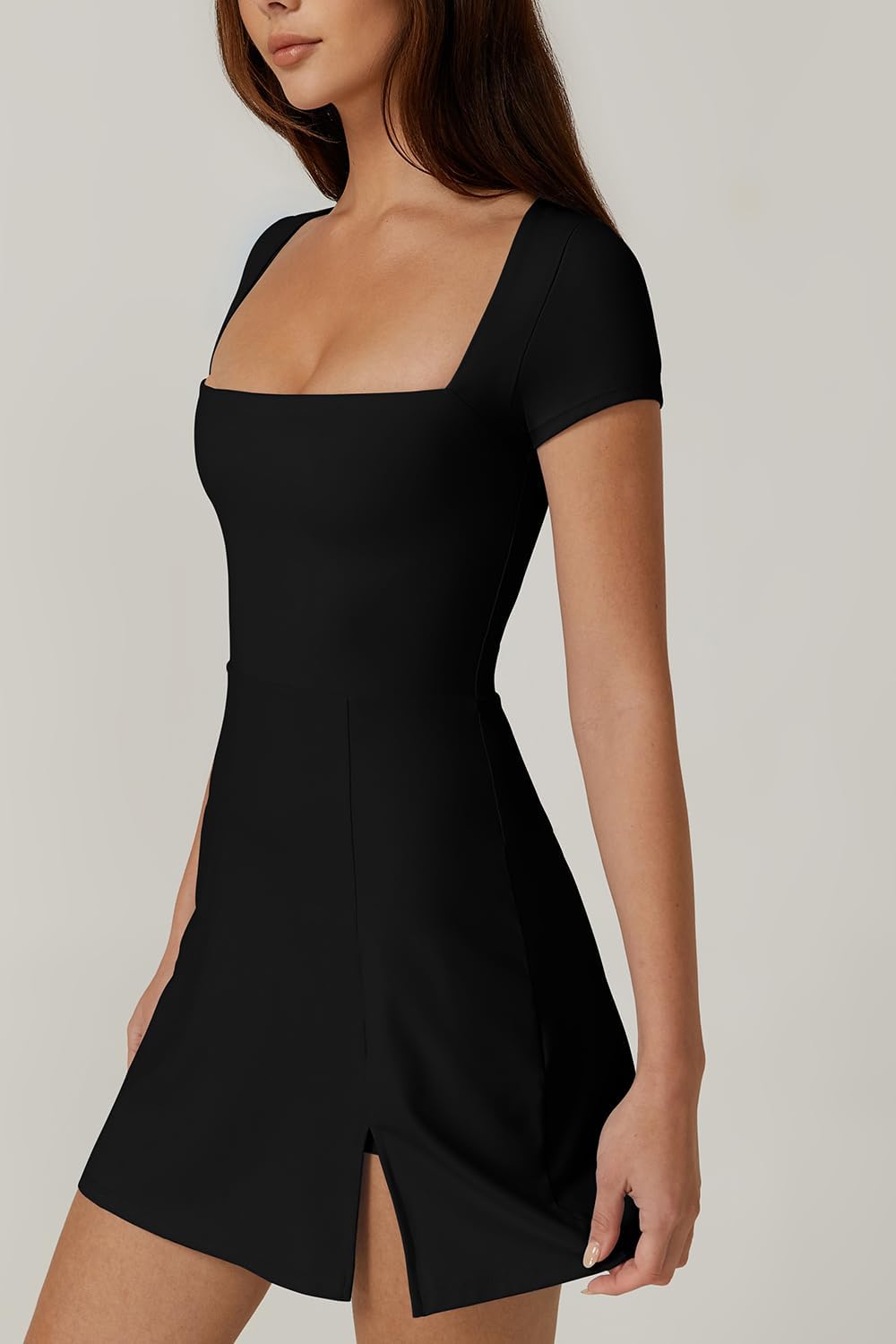 Thumbnail 3 de QINSEN Women’s Square Neck Tennis Dress with Built-in Shorts and Pockets