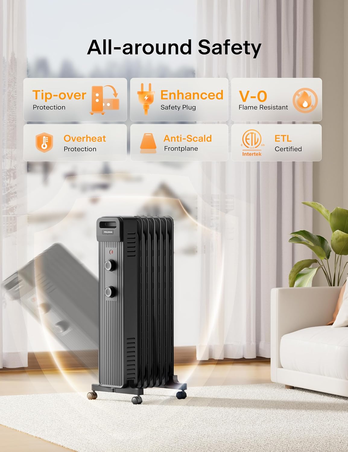 Detalle 1 de PELONIS PSHO15M2AUB Oil-Filled Radiant Heater, 1,500W, 3 Heat Modes