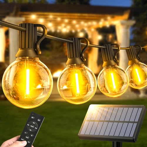 Detalle de Warlisou Guirnaldas Luces Exterior Jardin Solar - G40 14 m, 45.9 ft, 14 LEDs, IP44/IP65, Control Remoto y Carga Dual