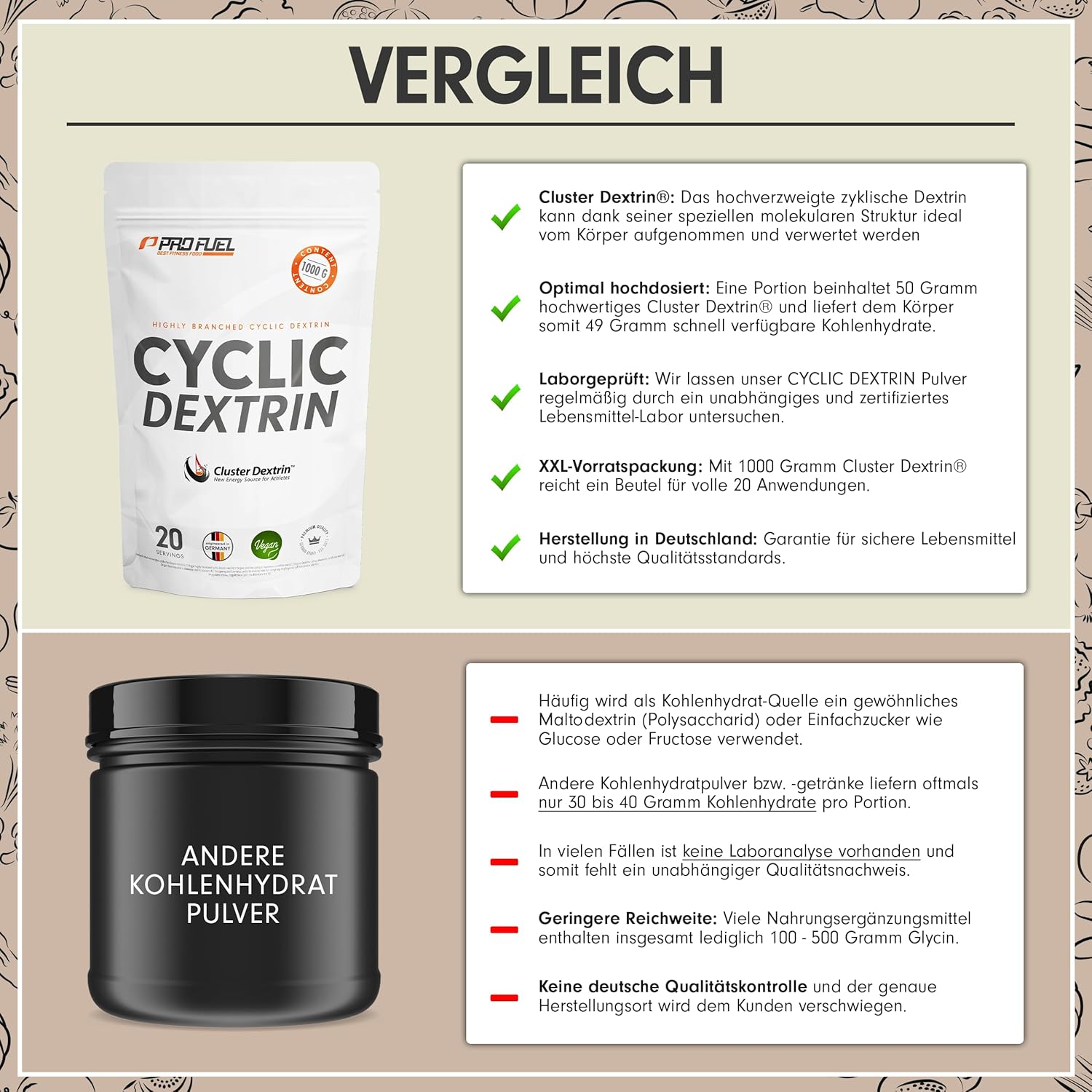 Thumbnail 2 de Cluster Dextrin 1kg Kohlenhydratpulver 20 Portionen